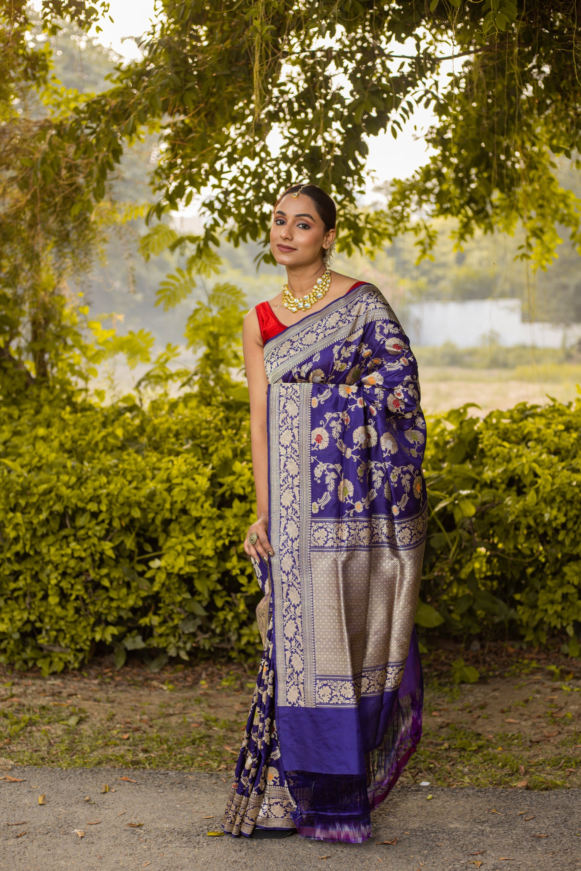 Royal Blue Saree Katan Silk Handwoven - Panaya