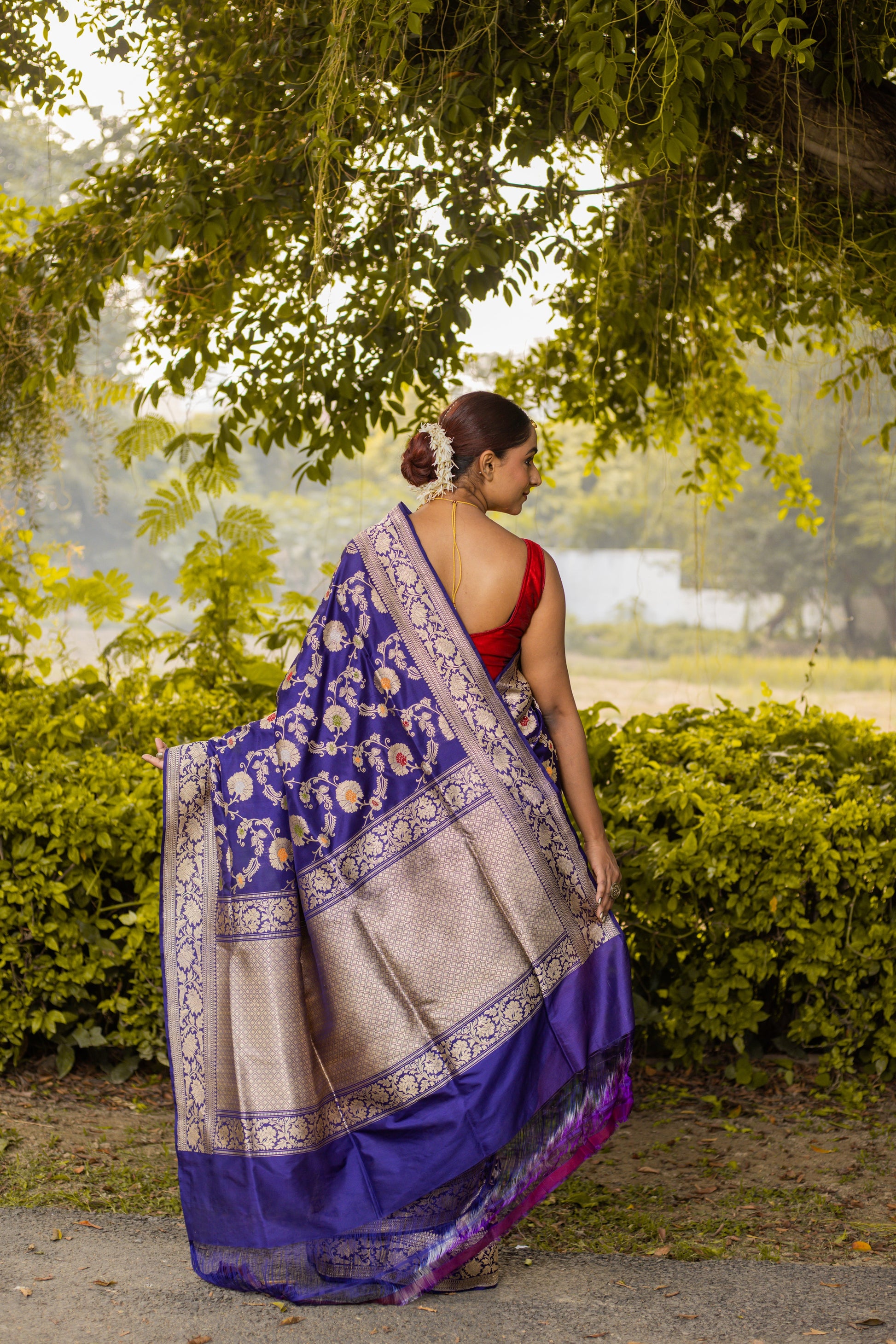 Royal Blue Saree Katan Silk Handwoven - Panaya