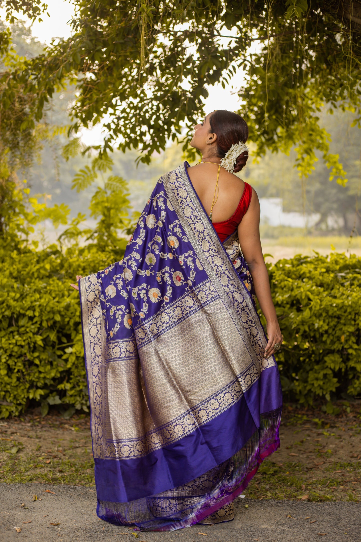 Royal Blue Saree Katan Silk Handwoven - Panaya