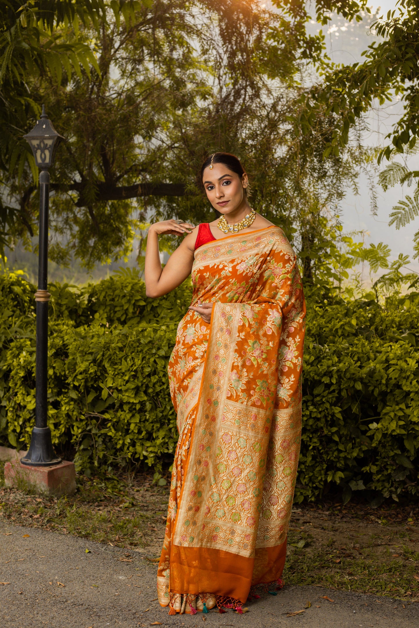 Rust Saree Georgette Khaddi Silk - Panaya