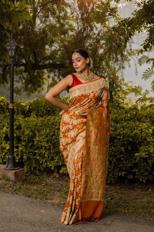 Rust Saree Georgette Khaddi Silk - Panaya