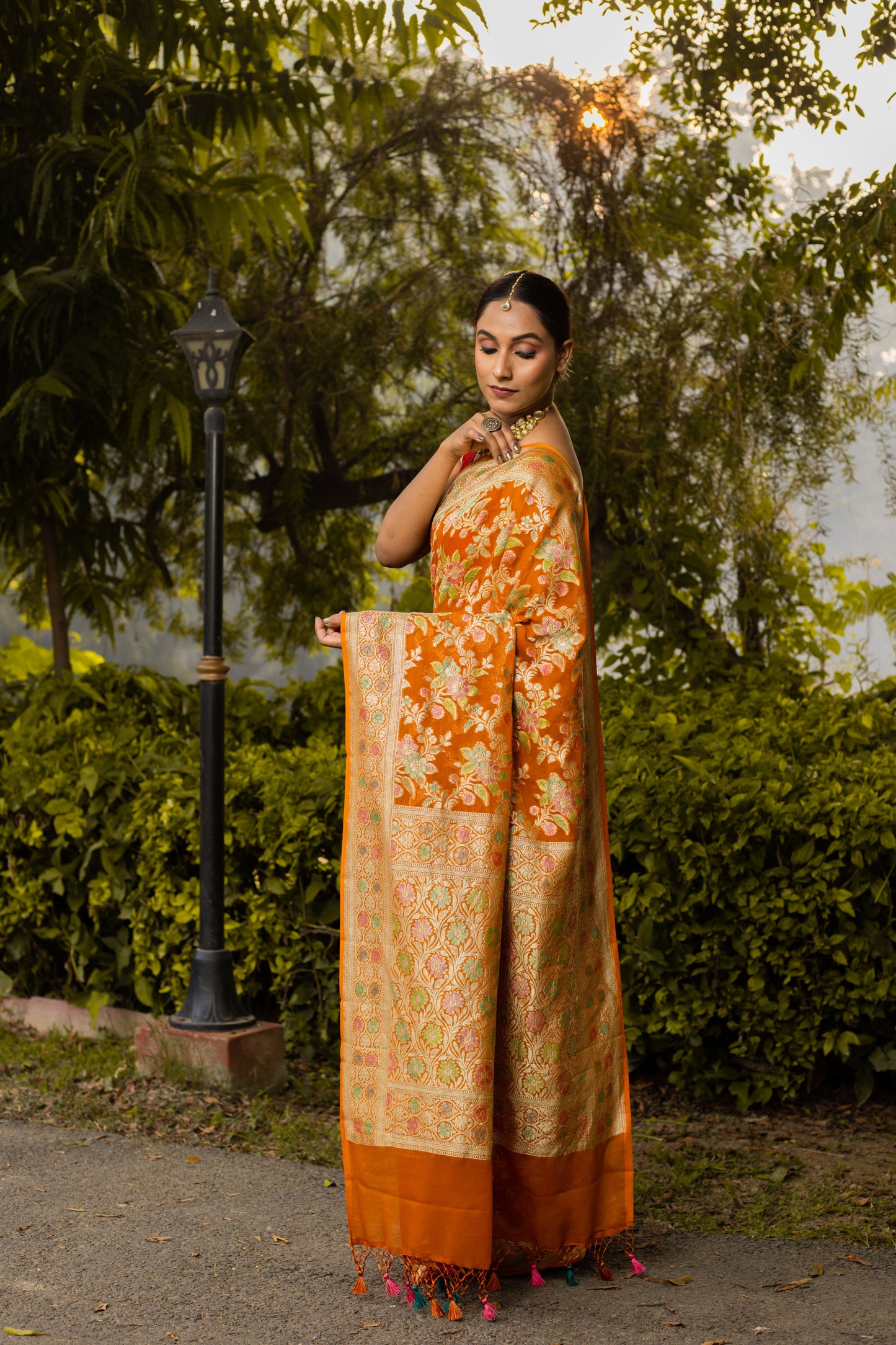 Rust Saree Georgette Khaddi Silk - Panaya