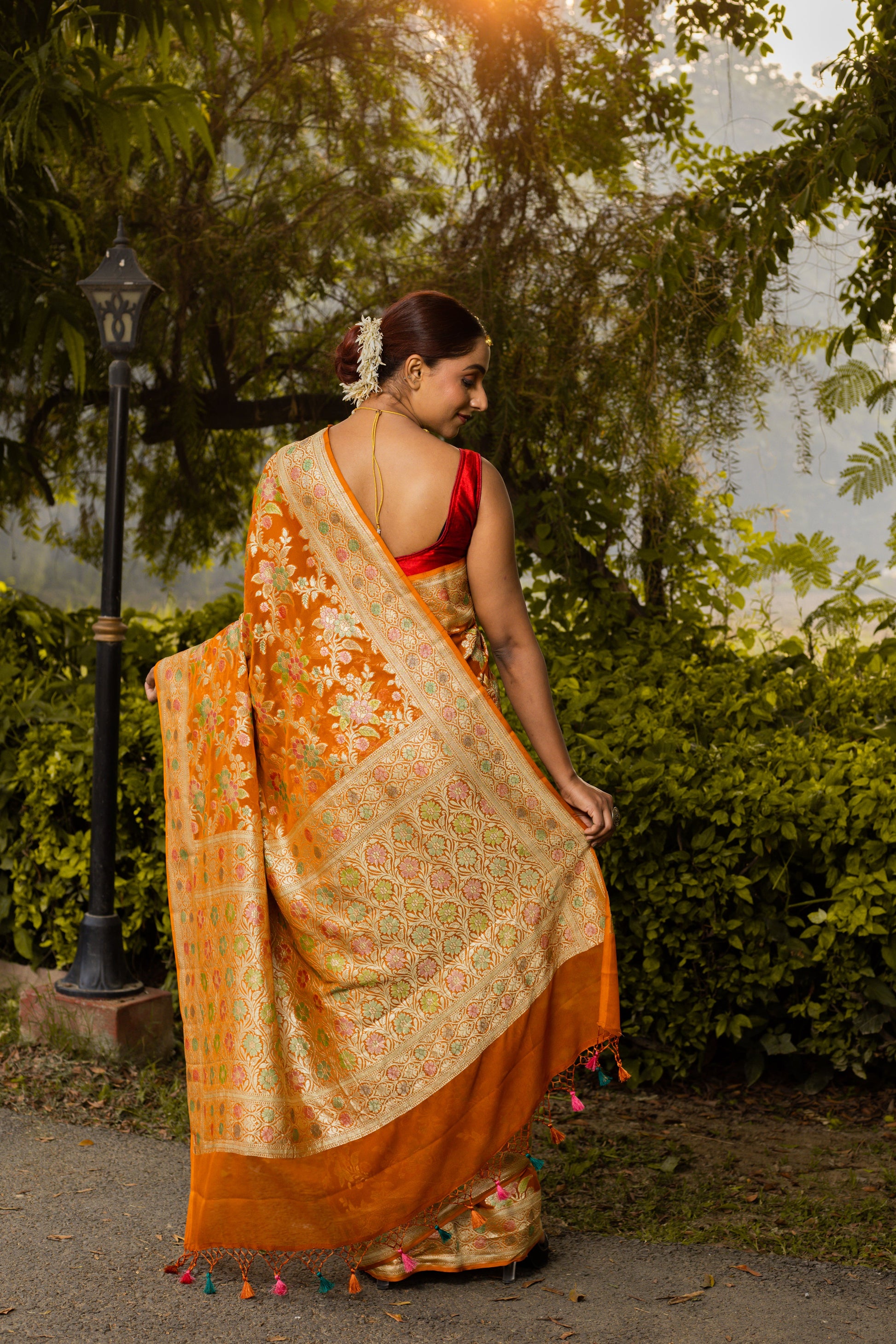 Rust Saree Georgette Khaddi Silk - Panaya