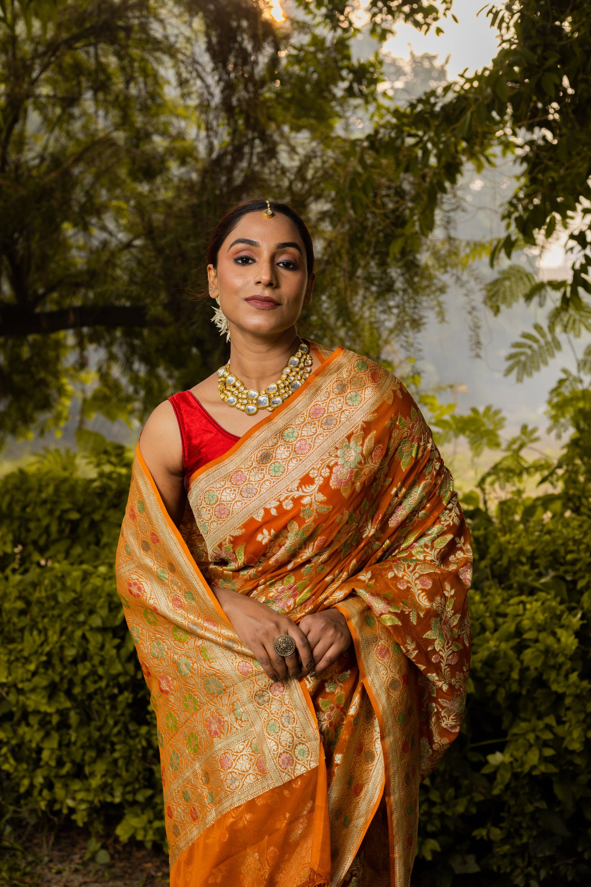 Rust Saree Georgette Khaddi Silk - Panaya