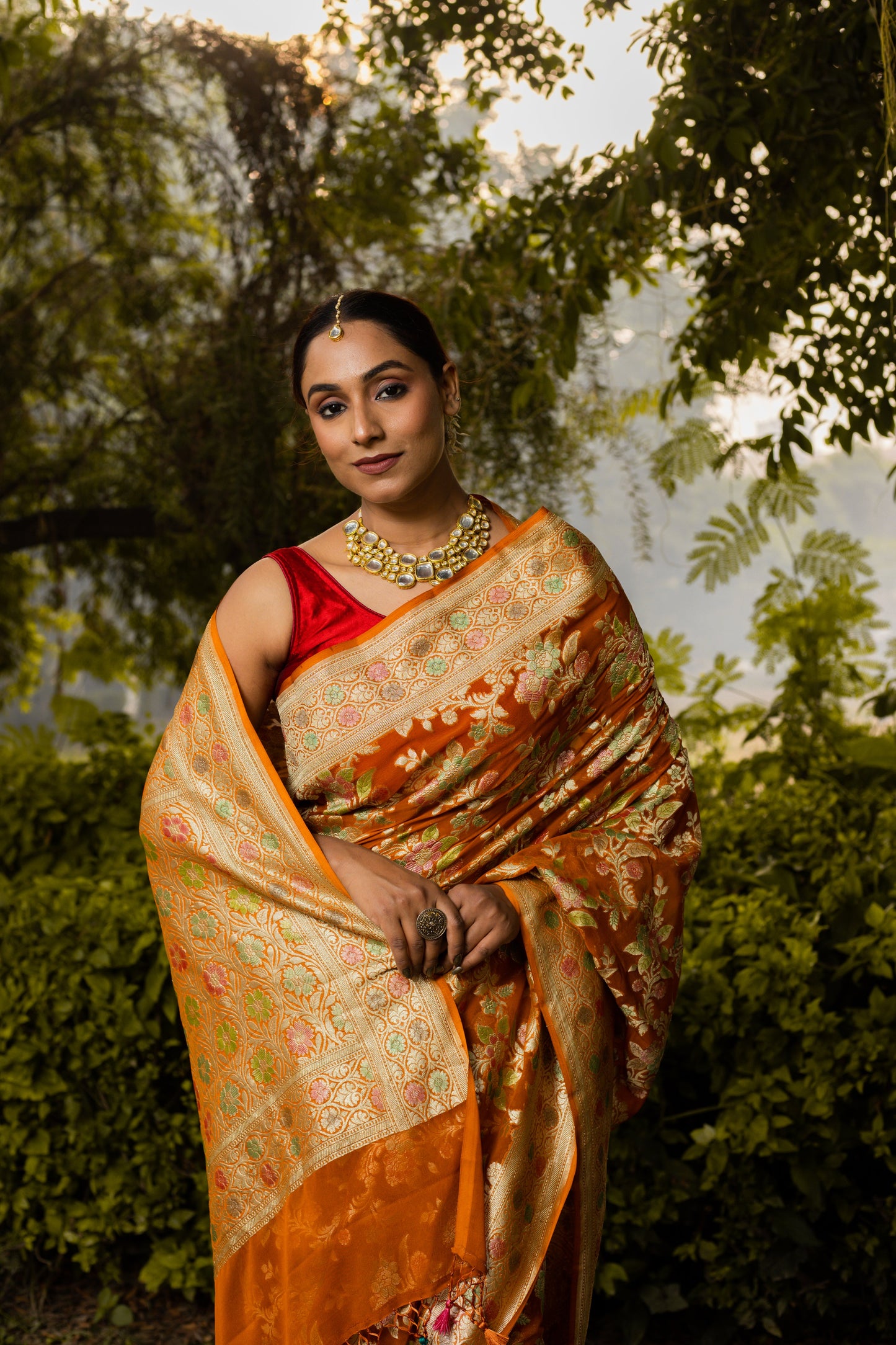 Rust Saree Georgette Khaddi Silk - Panaya