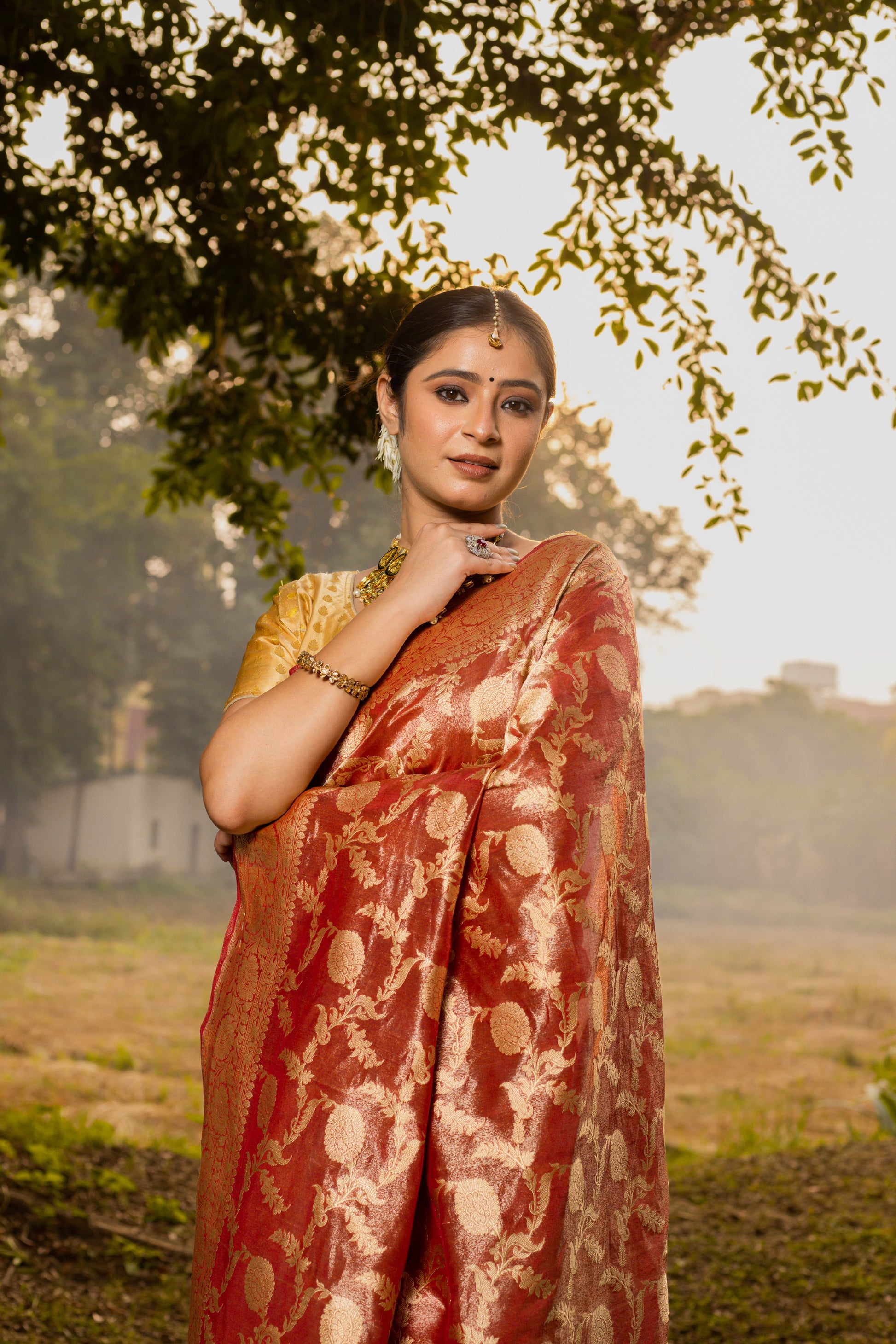 Maroon Saree Tissue Jangla Handwoven - Panaya