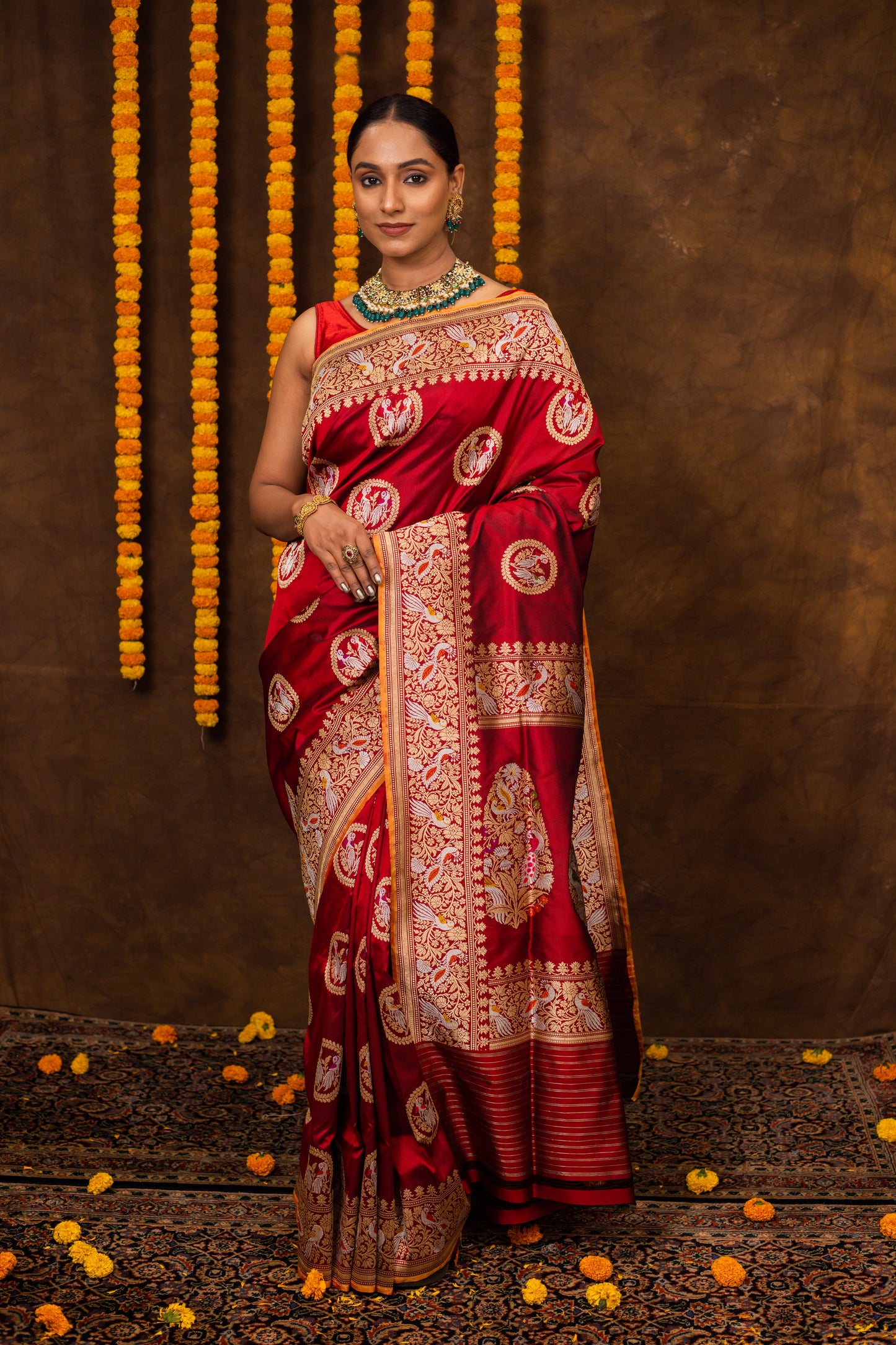 Maroon Saree Katan Silk Handwoven - Panaya