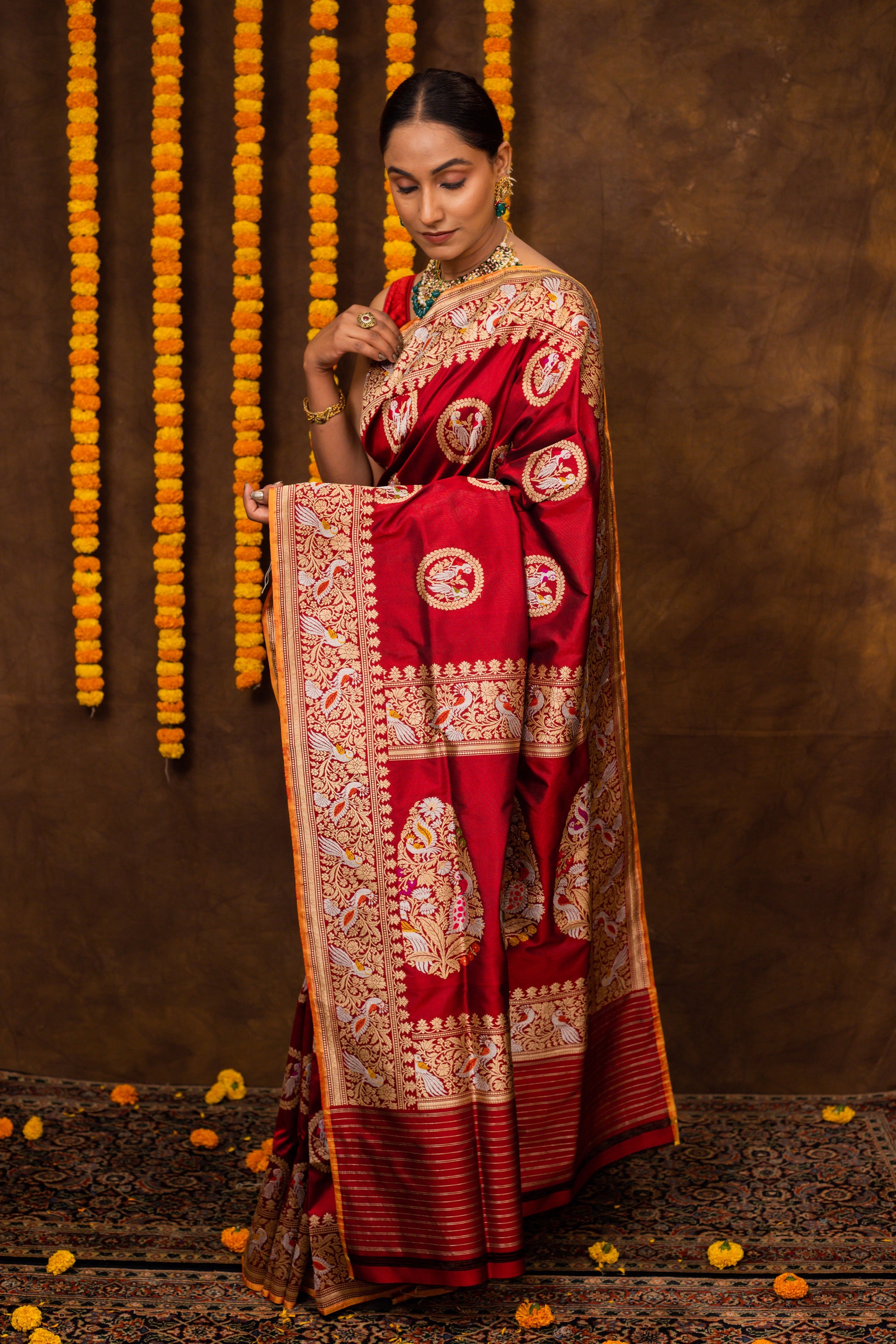 Maroon Saree Katan Silk Handwoven - Panaya