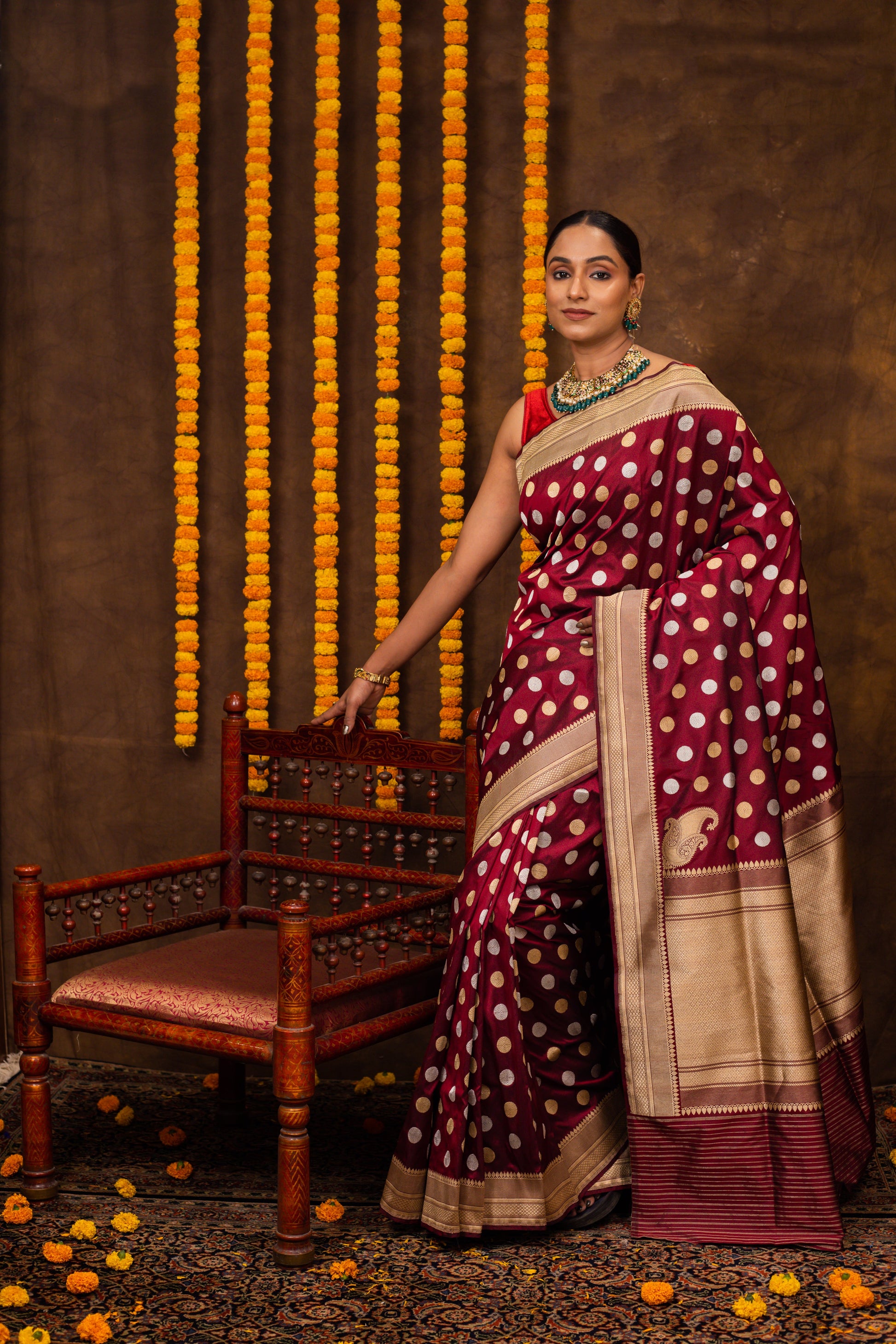 Maroon Saree Katan Silk Handwoven - Panaya