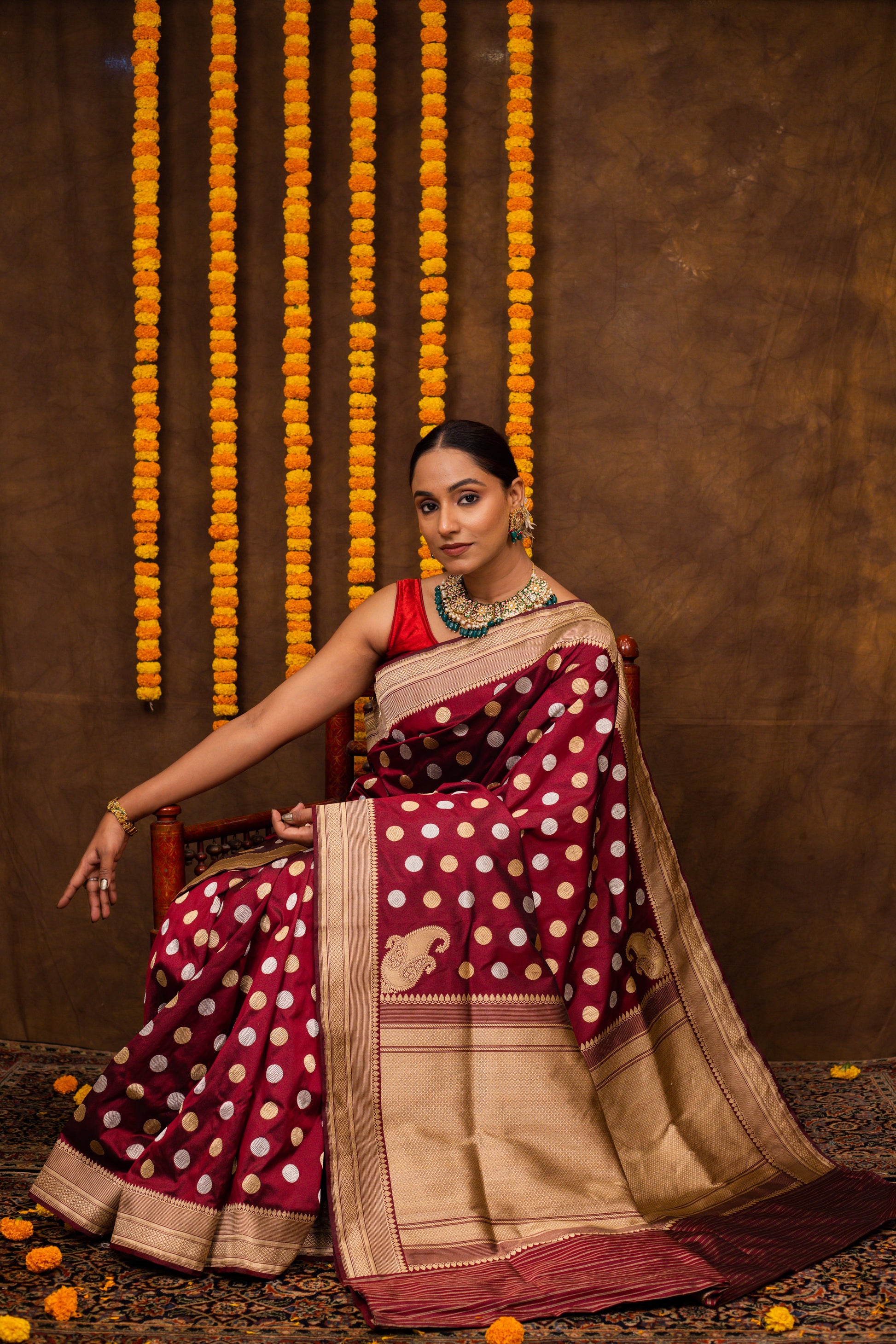 Maroon Saree Katan Silk Handwoven - Panaya