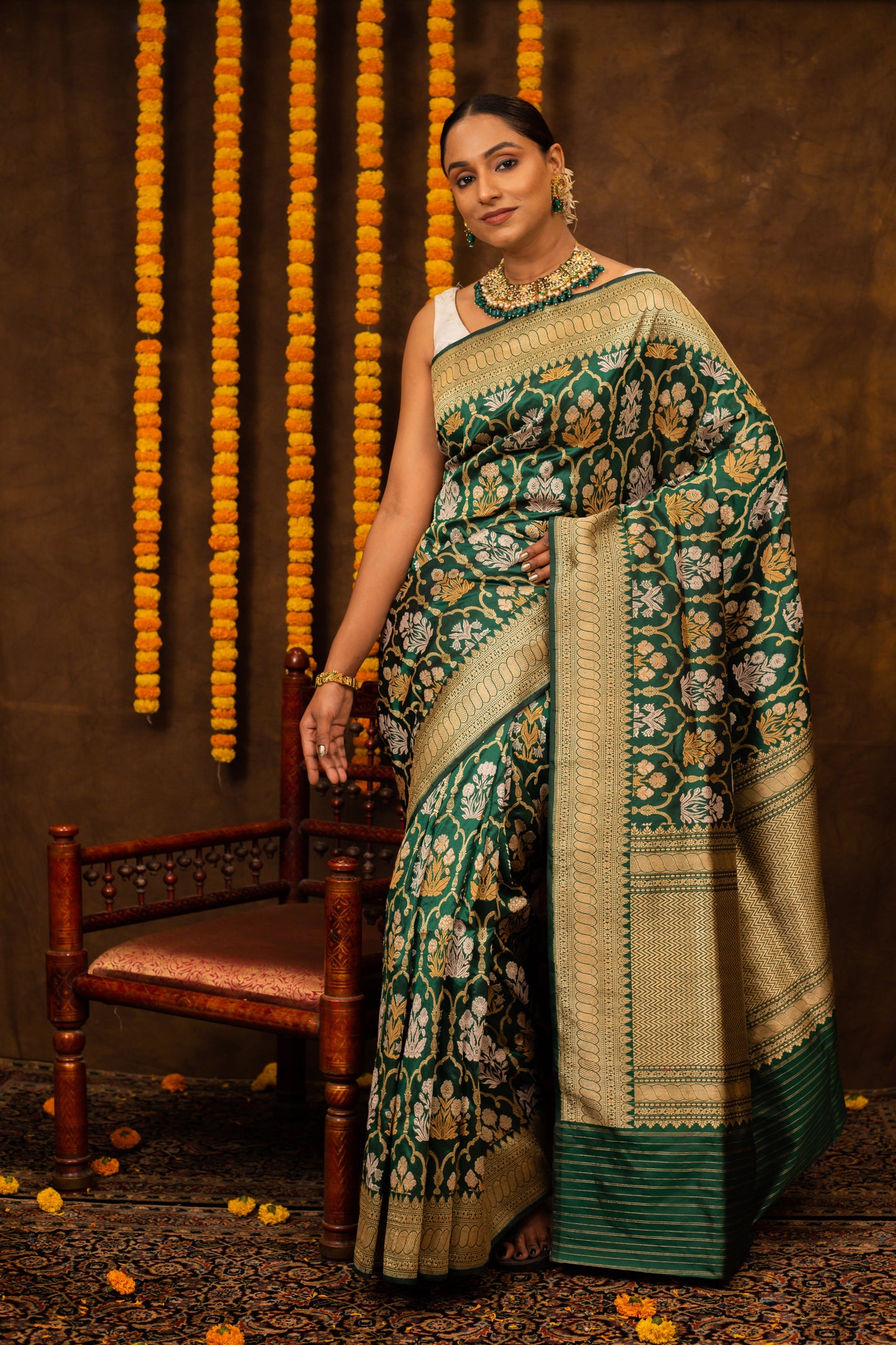 Green Saree Katan Silk Handwoven - Panaya