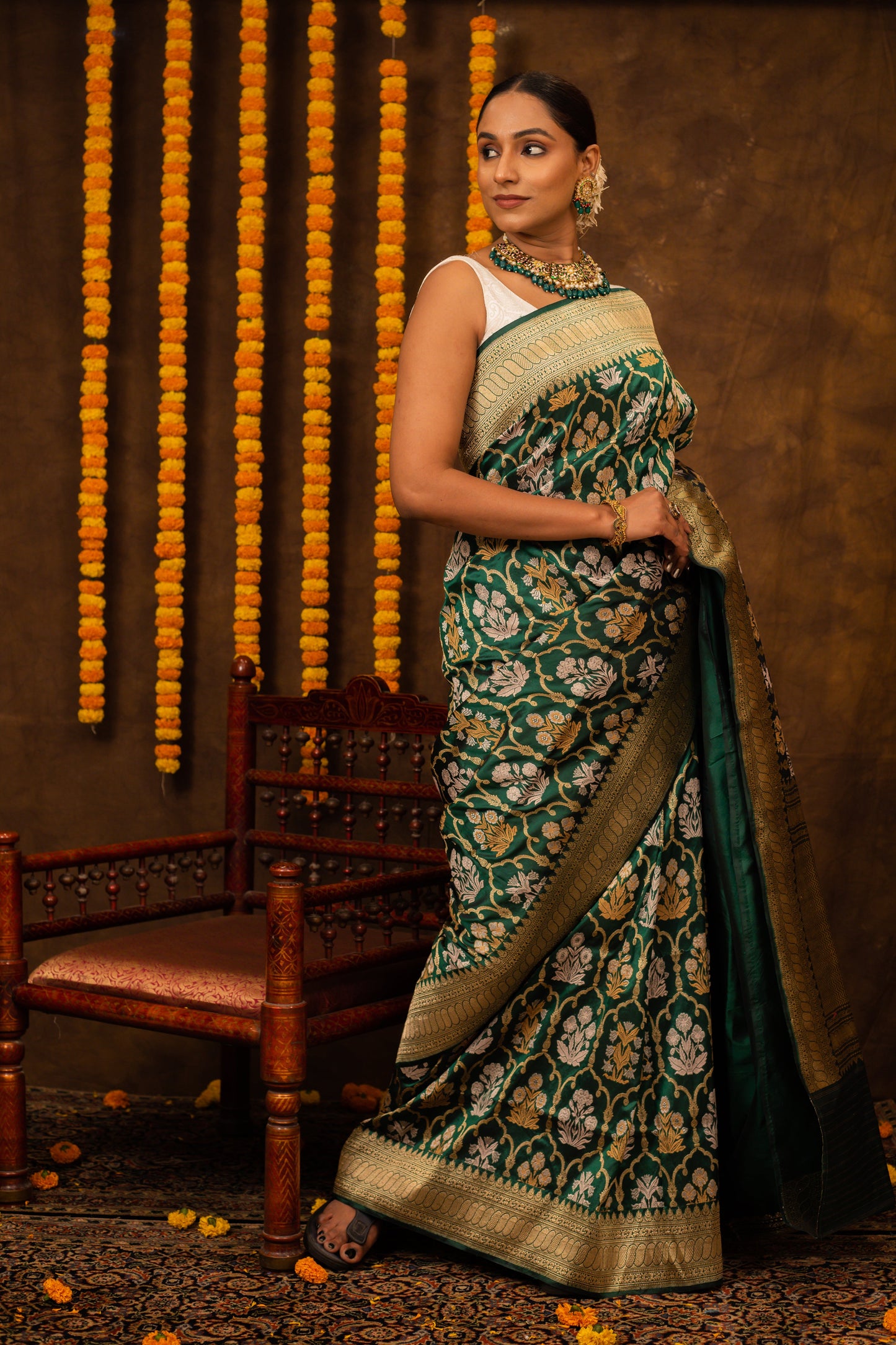 Green Saree Katan Silk Handwoven - Panaya