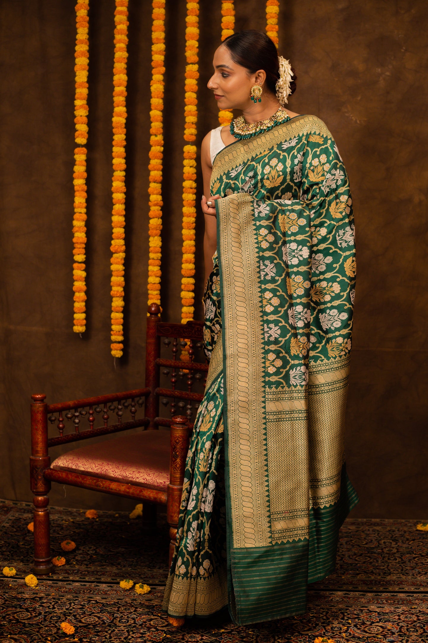 Green Saree Katan Silk Handwoven - Panaya