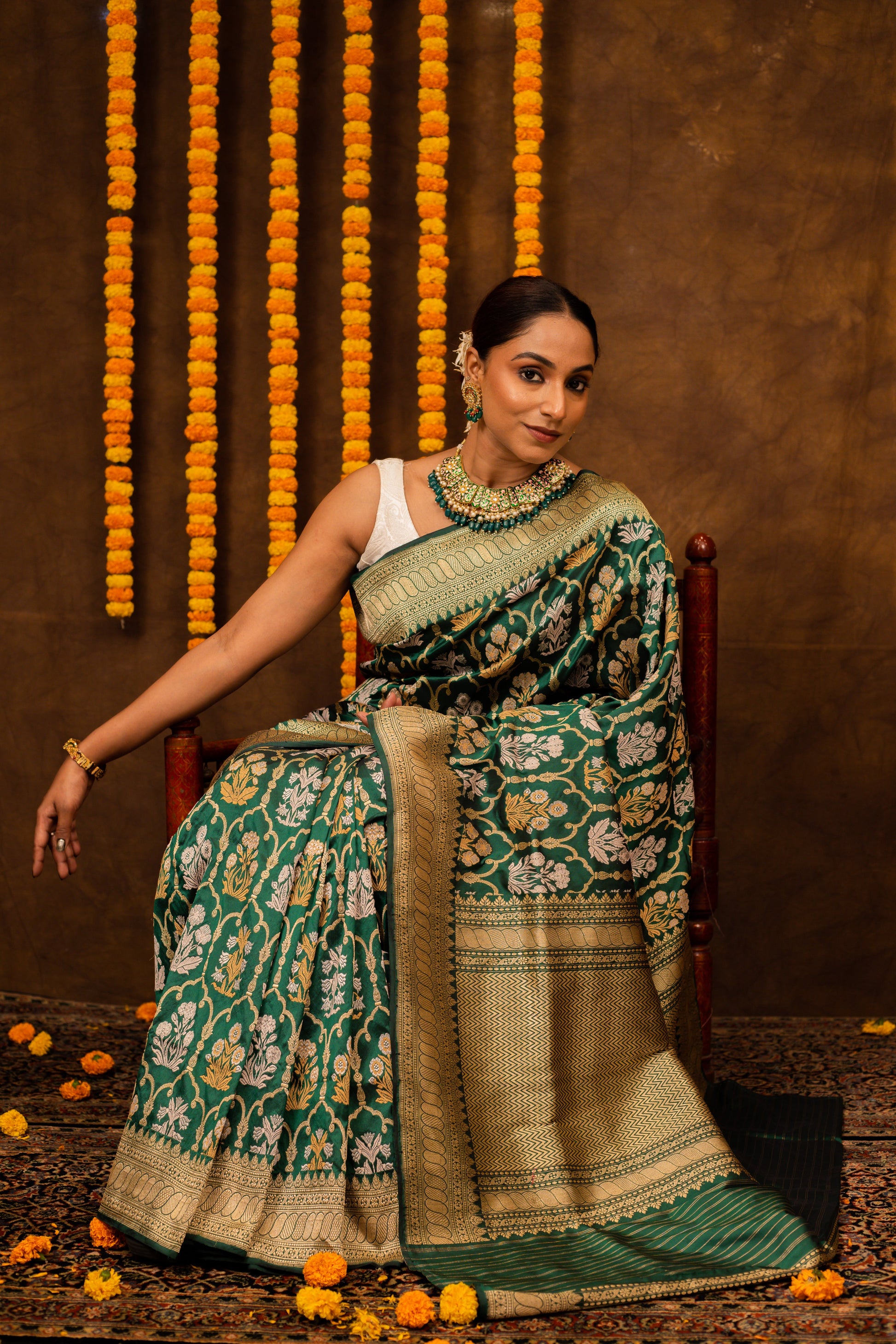 Green Saree Katan Silk Handwoven - Panaya