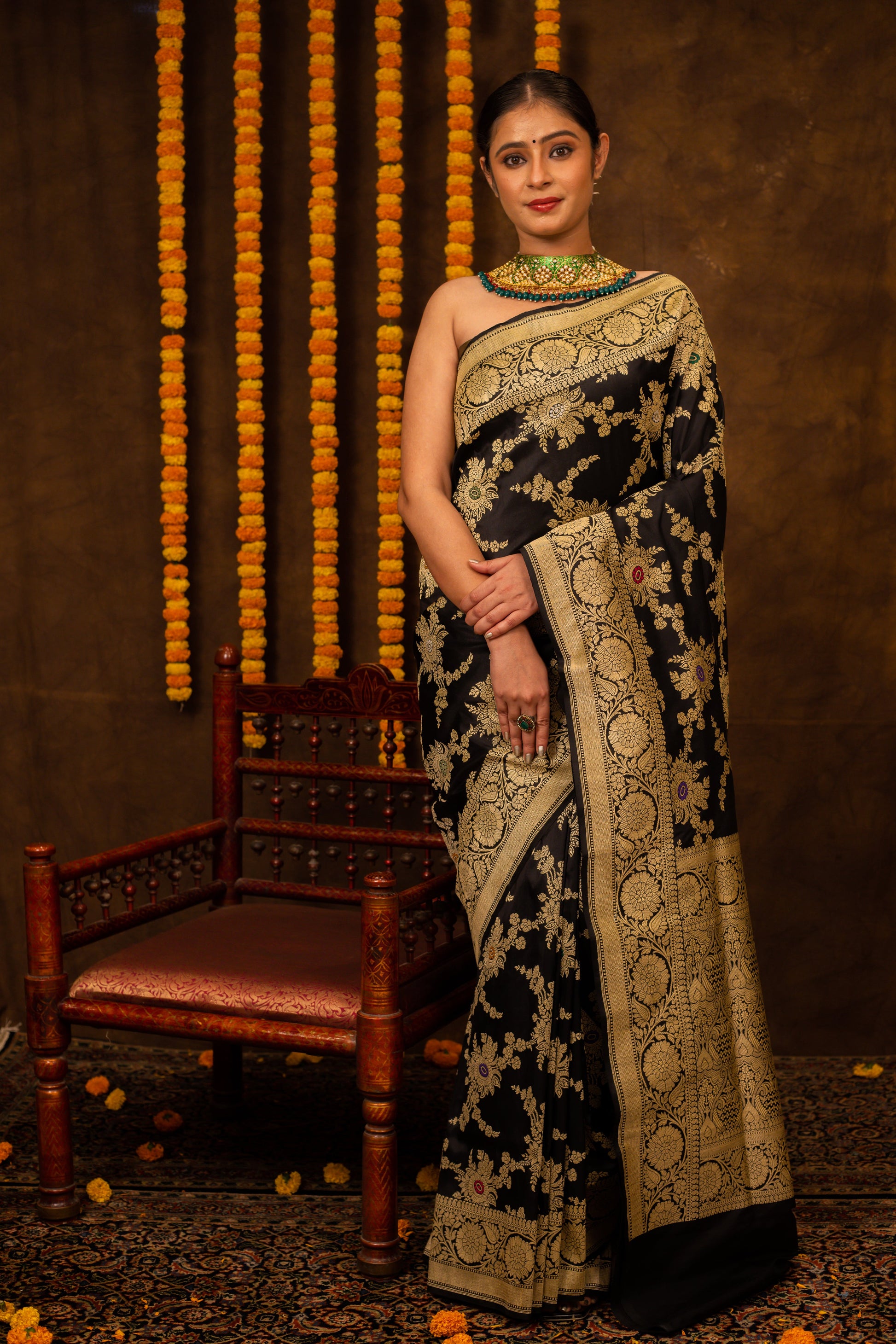 Black Saree Katan Silk Handwoven - Panaya