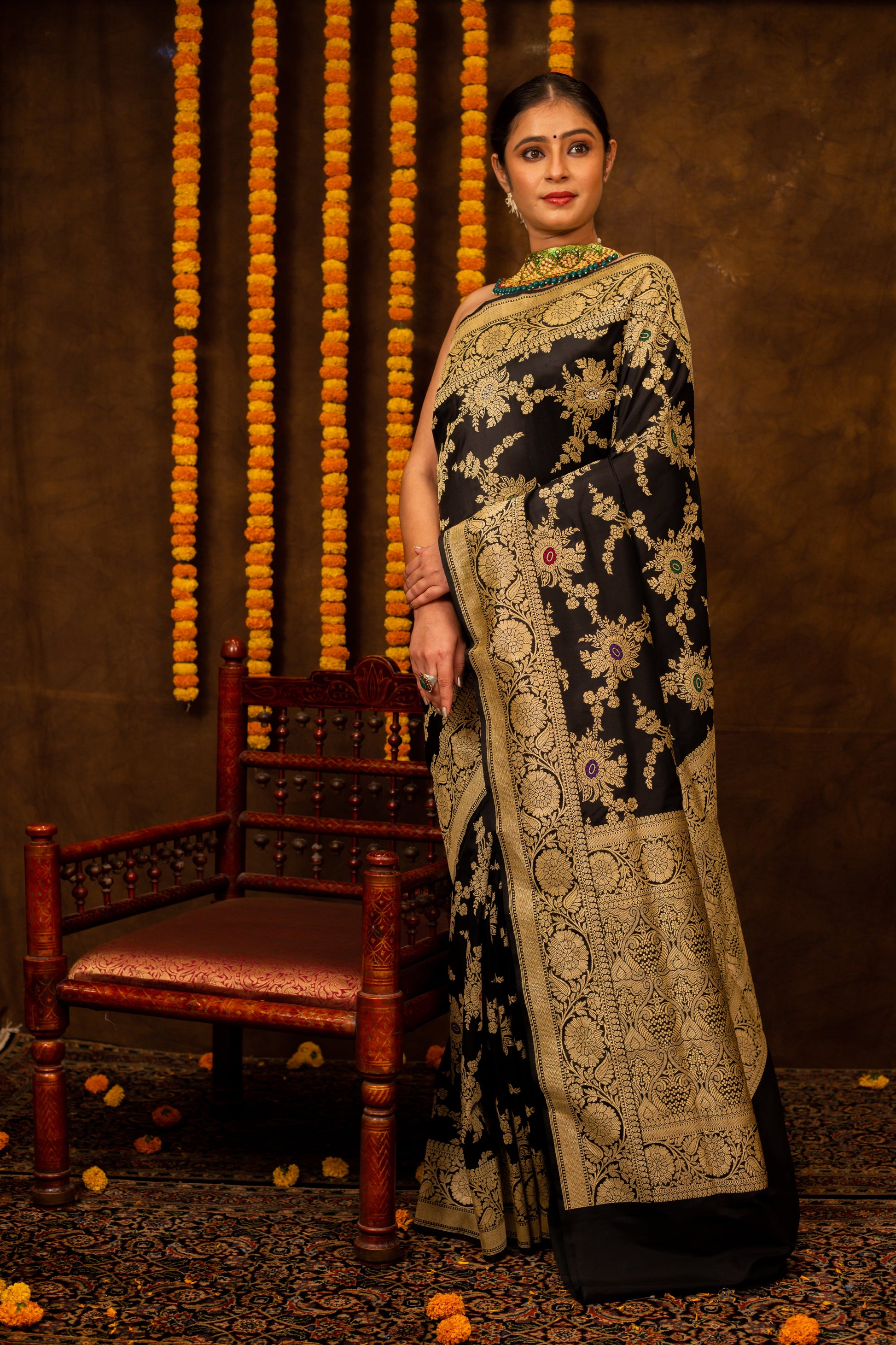 Black Saree Katan Silk Handwoven - Panaya