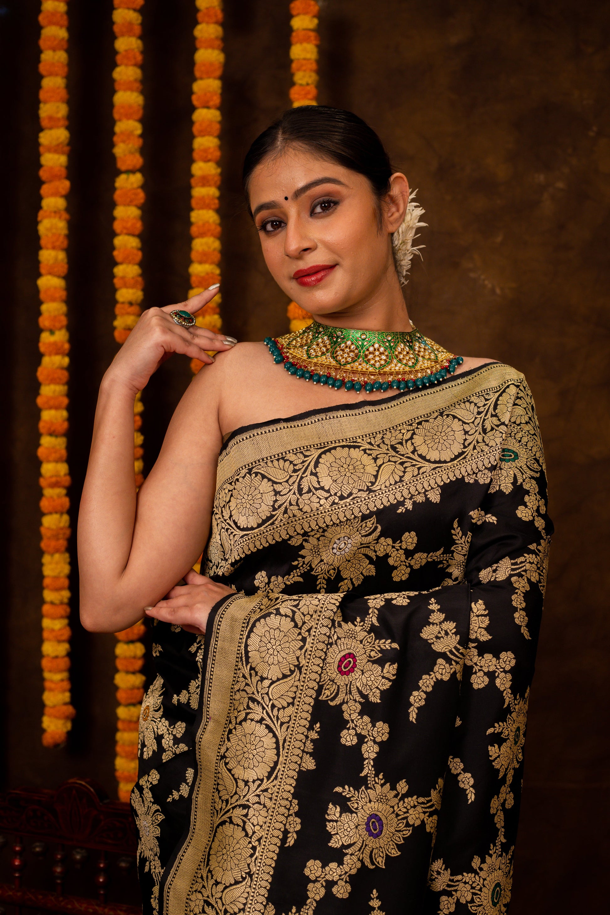 Black Saree Katan Silk Handwoven - Panaya