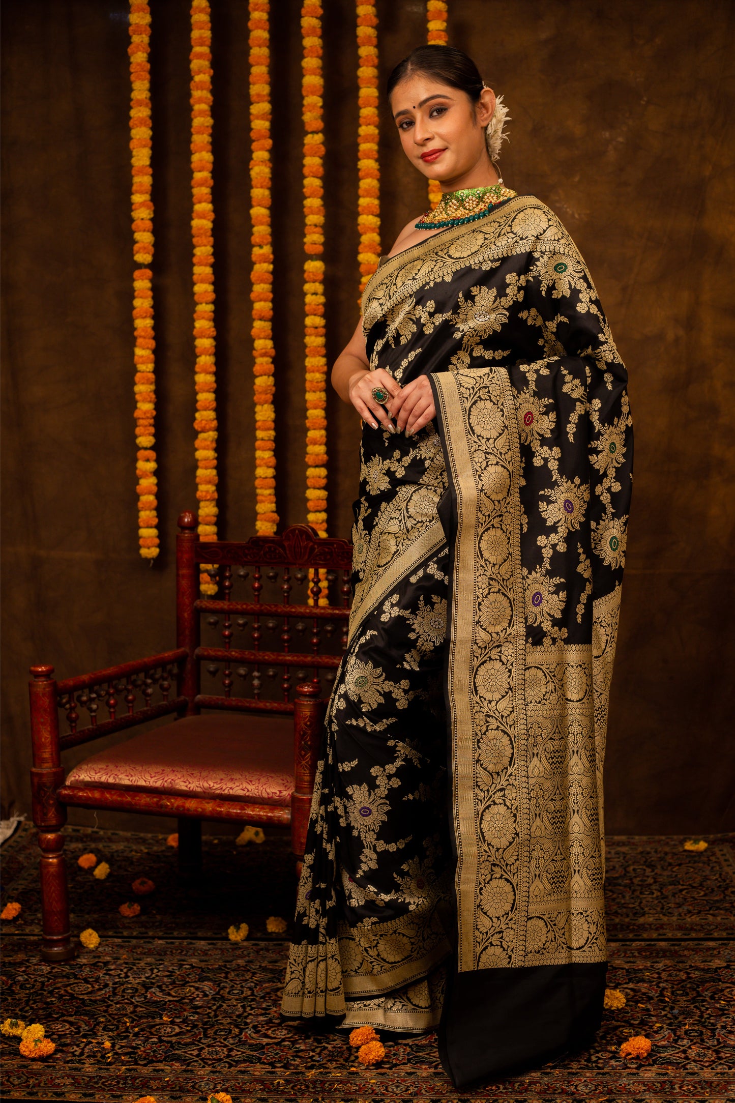 Black Saree Katan Silk Handwoven - Panaya