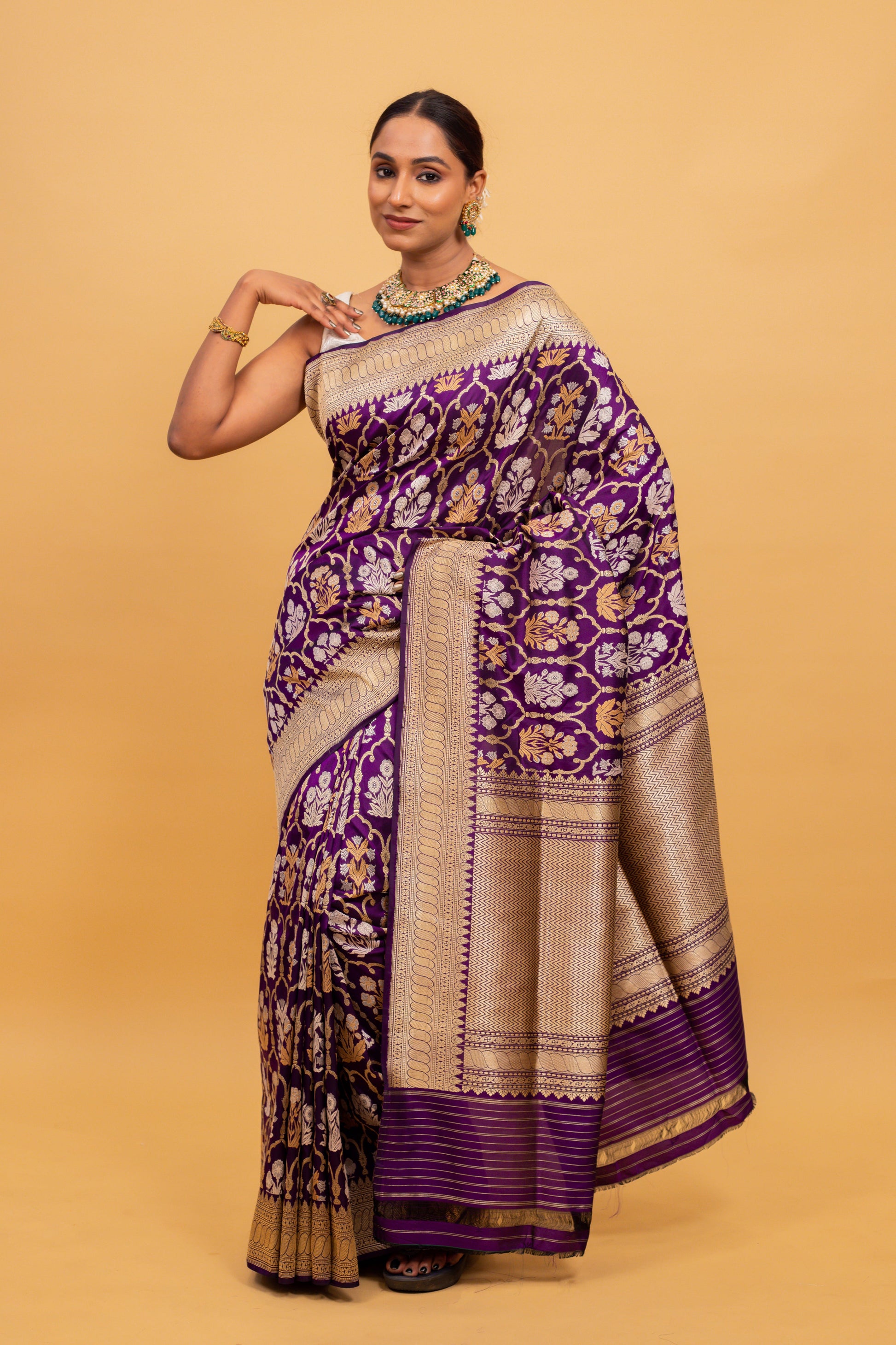 Purple Saree Katan Silk Handwoven - Panaya