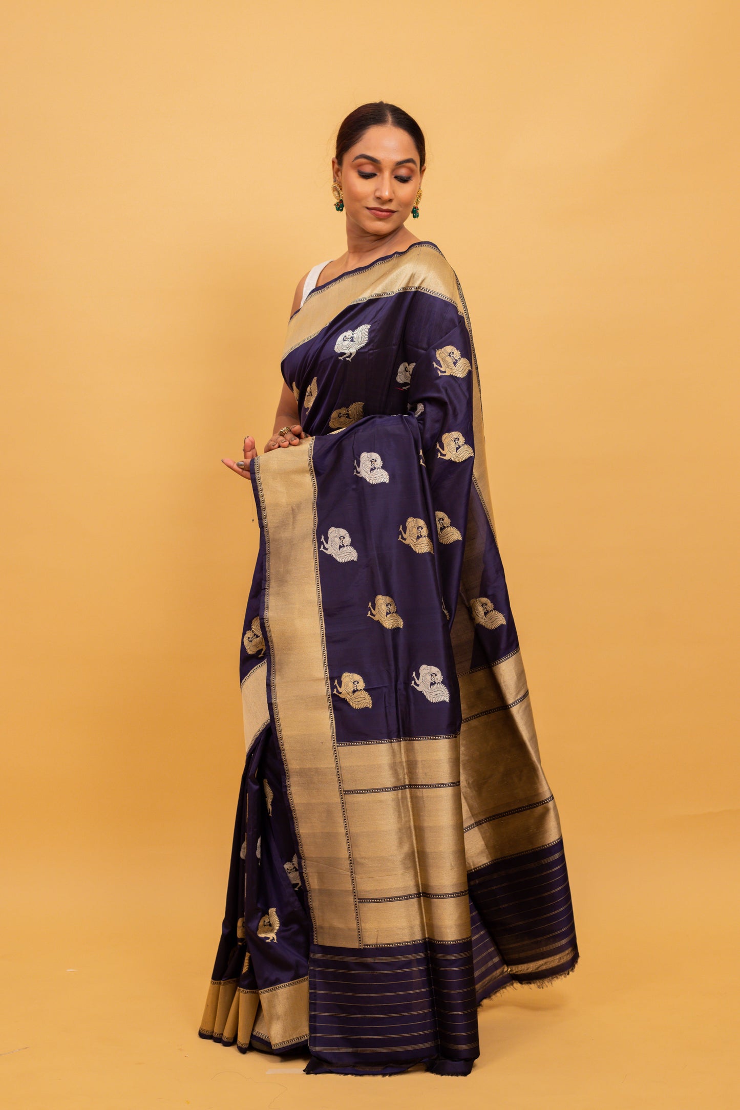 Navy Blue Saree Katan Silk Handwoven - Panaya