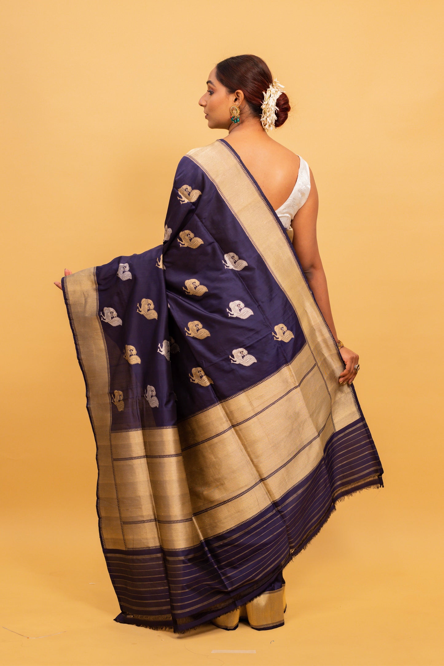 Navy Blue Saree Katan Silk Handwoven - Panaya