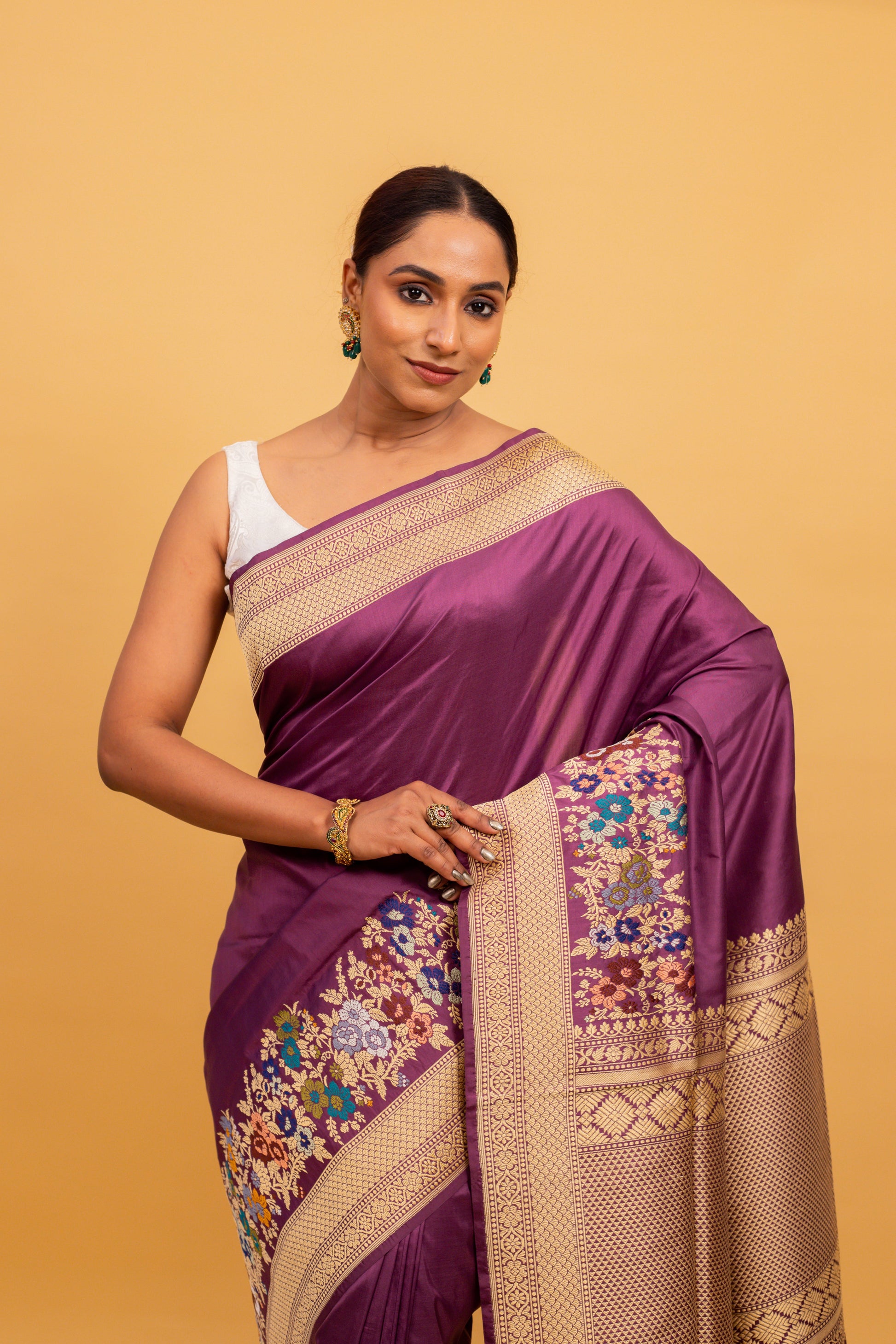 Magenta Saree Katan Silk Handwoven - Panaya