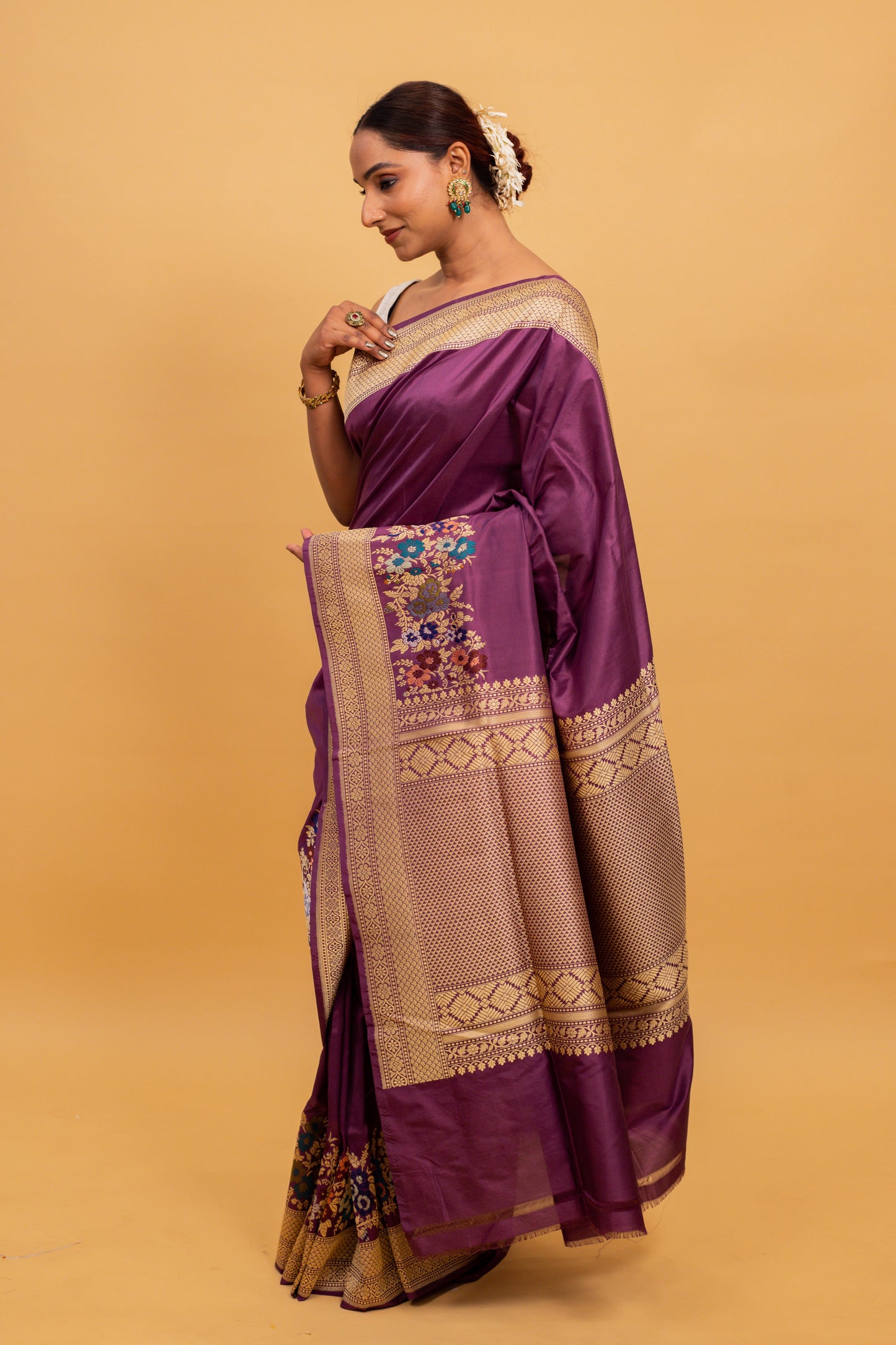 Magenta Saree Katan Silk Handwoven - Panaya