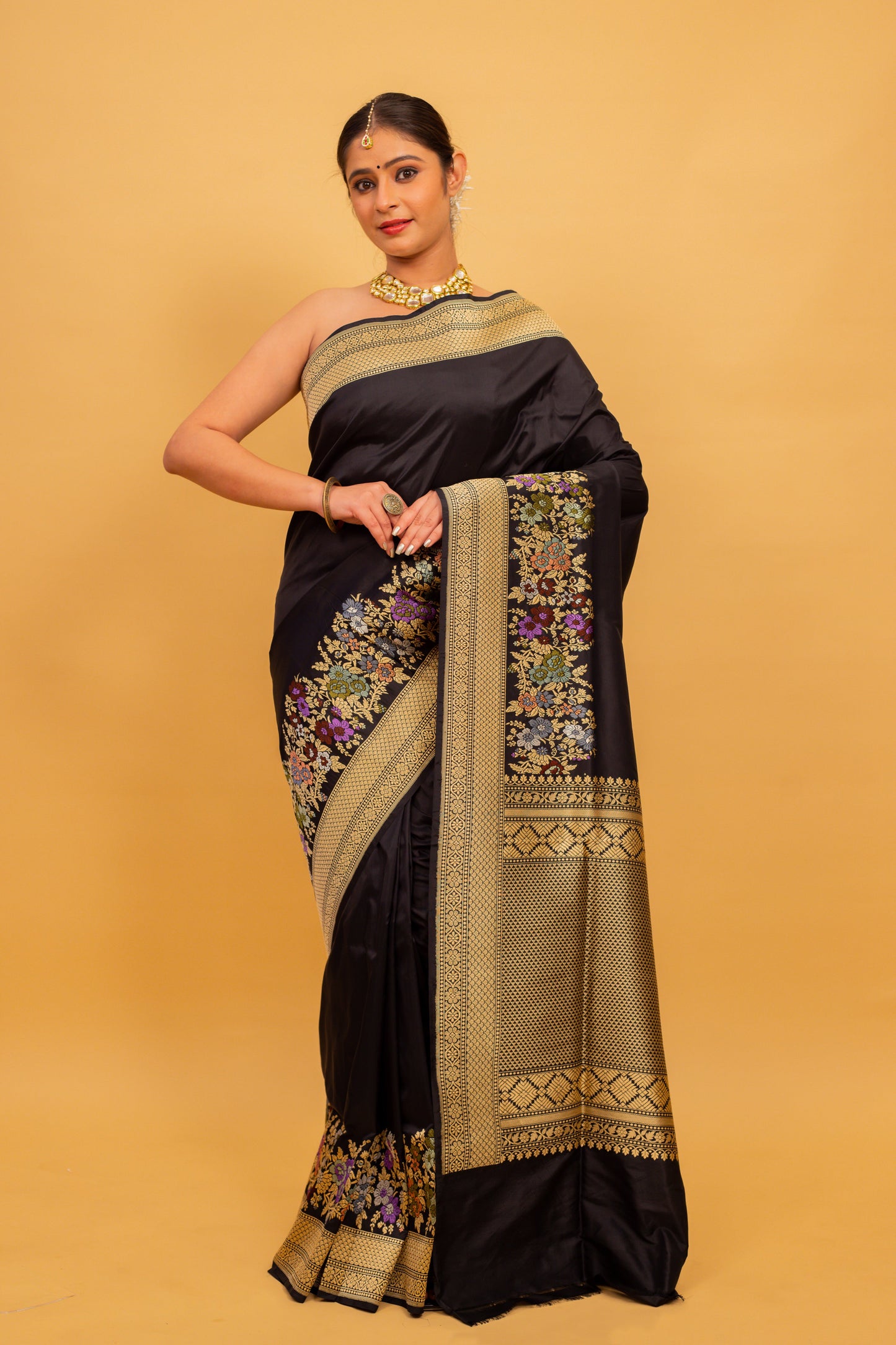 Black Saree Katan Silk Handwoven - Panaya