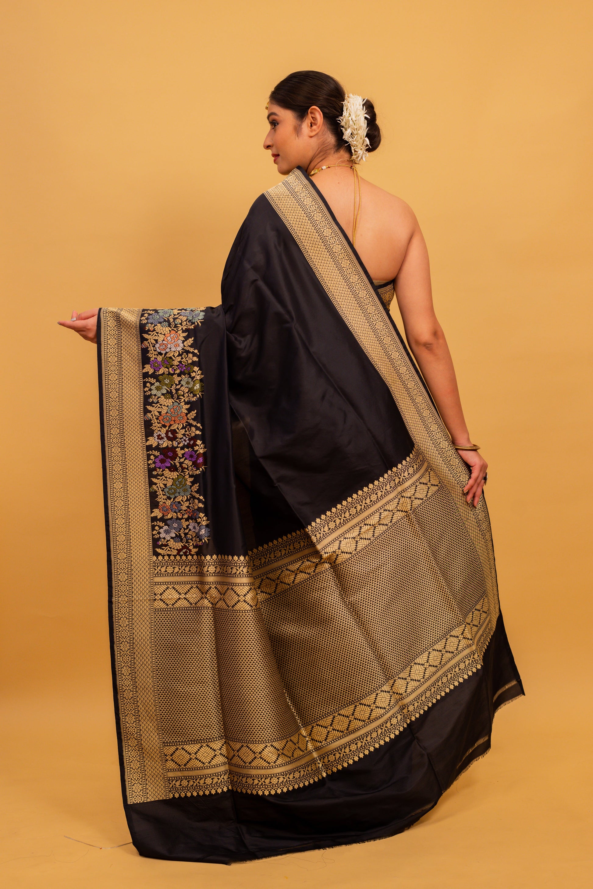 Black Saree Katan Silk Handwoven - Panaya