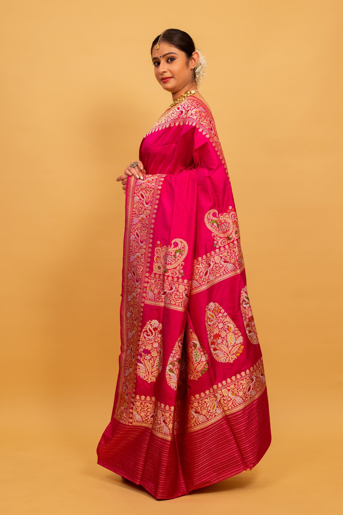 Rani Pink Saree Katan Silk Handwoven - Panaya