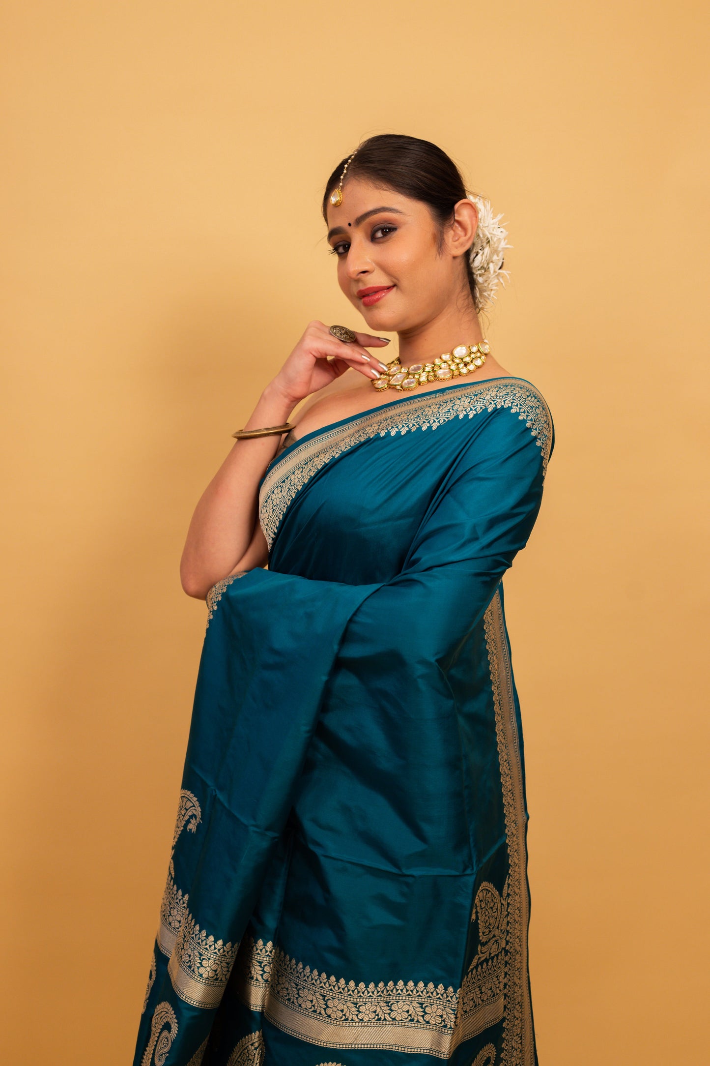 Teal Saree Katan Silk Handwoven - Panaya