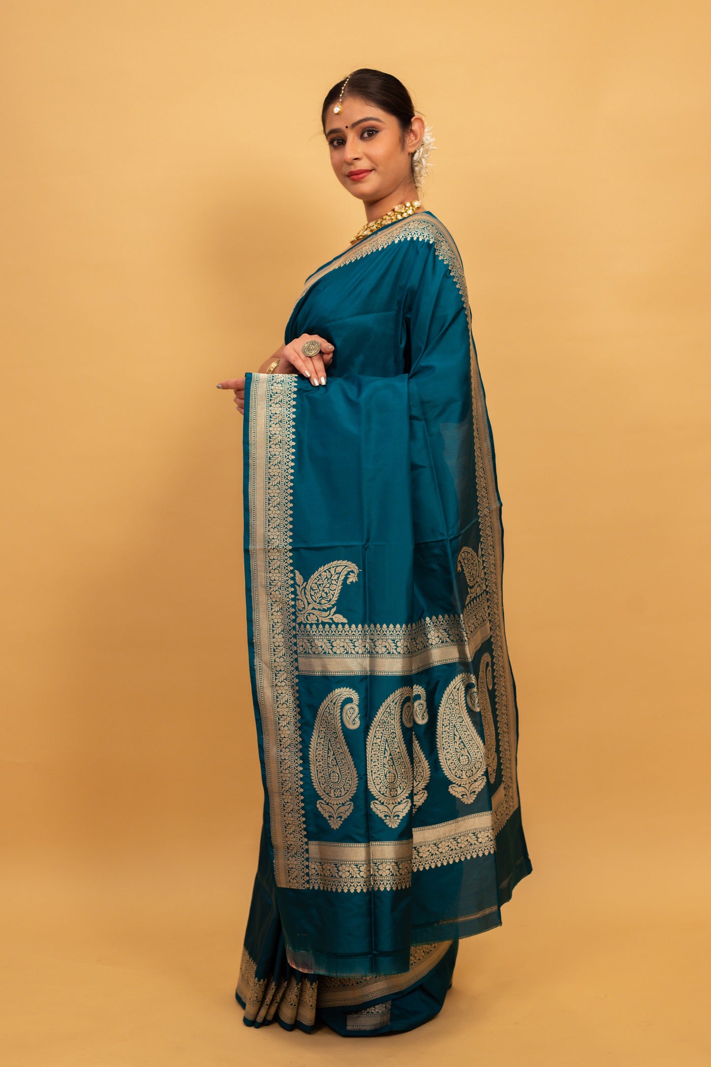 Teal Saree Katan Silk Handwoven - Panaya