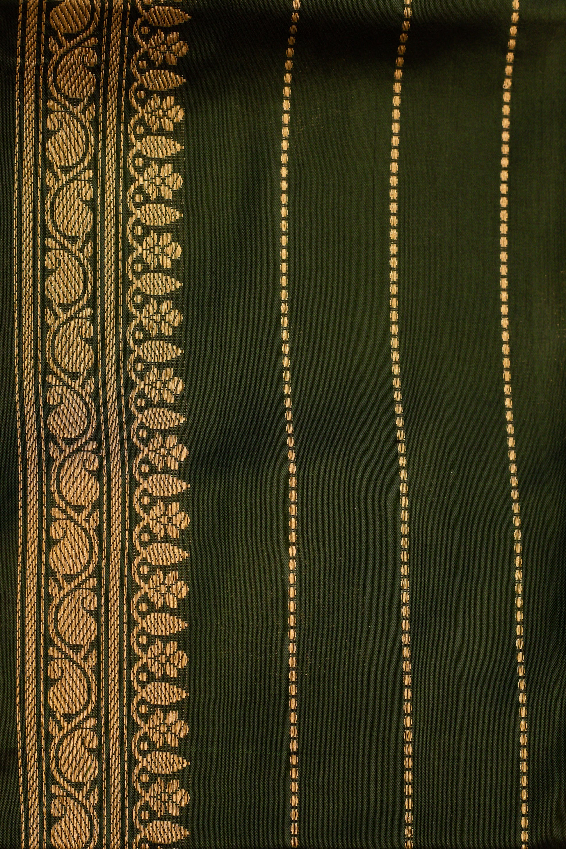 Bottle Green Saree Katan Silk Handwoven - Panaya