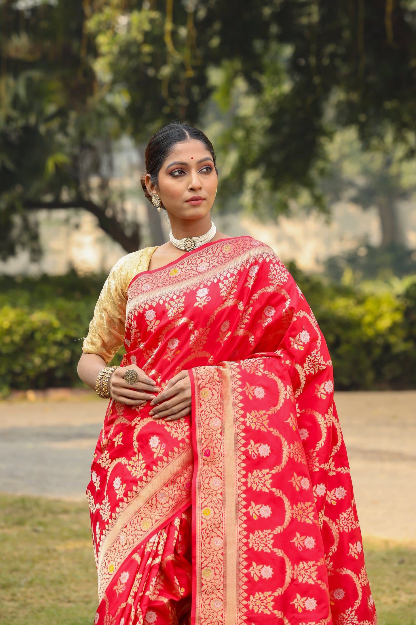 Red Katan Pure Silk Cutwork Saree - Panaya