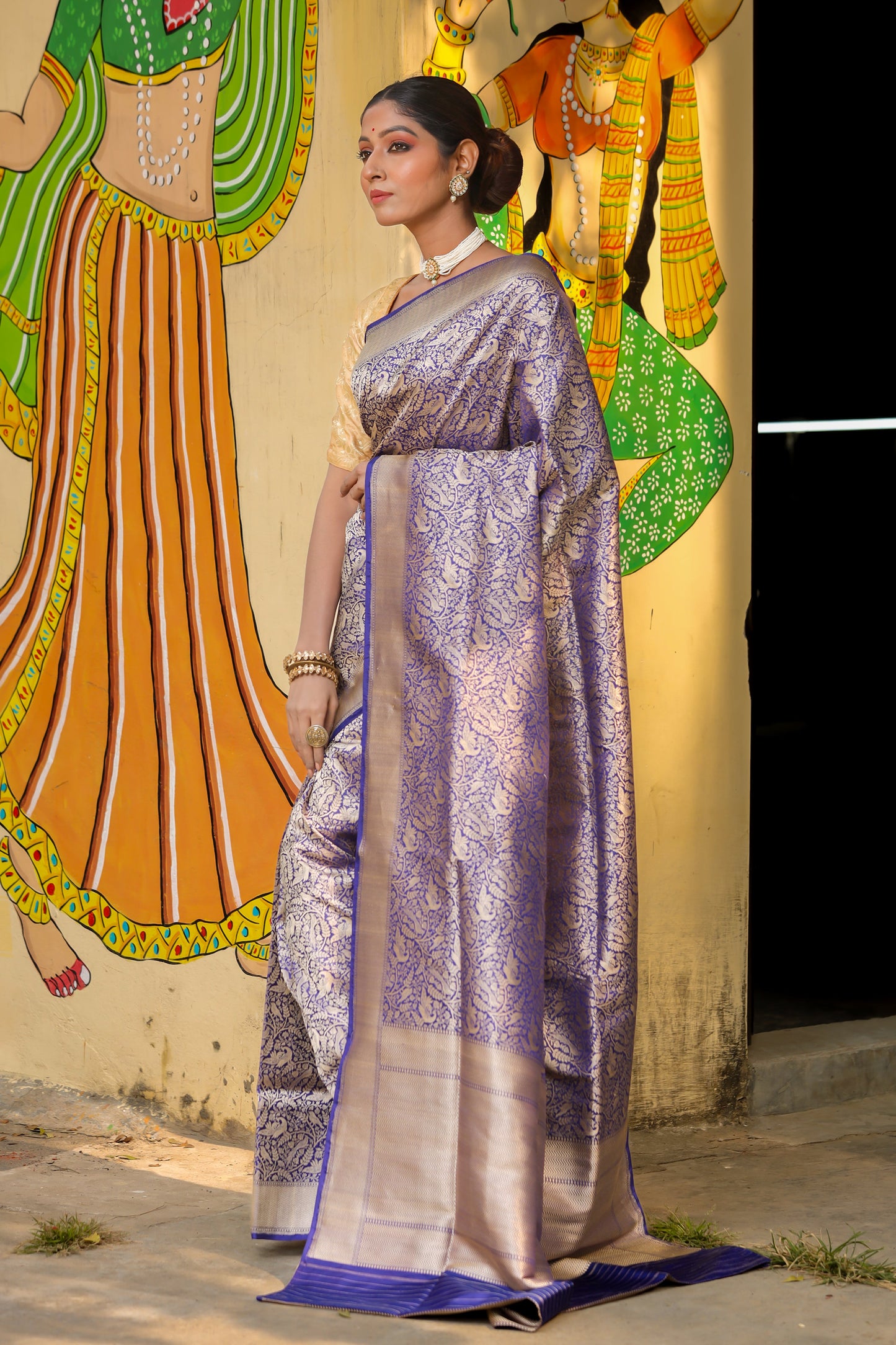 Royal Blue Katan Pure Silk Tanchoi Saree