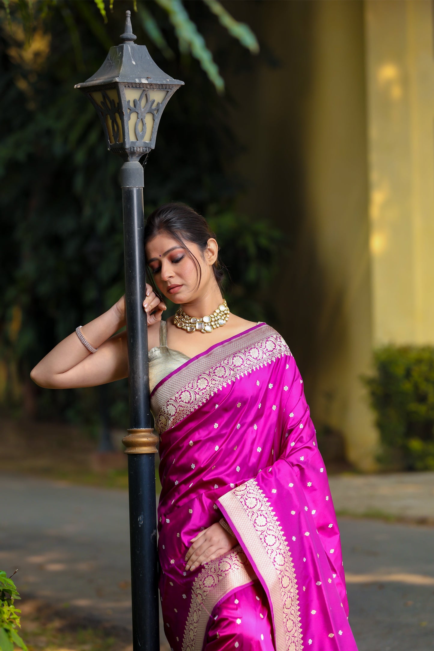 Magenta Katan Pure Silk Kadwa Saree