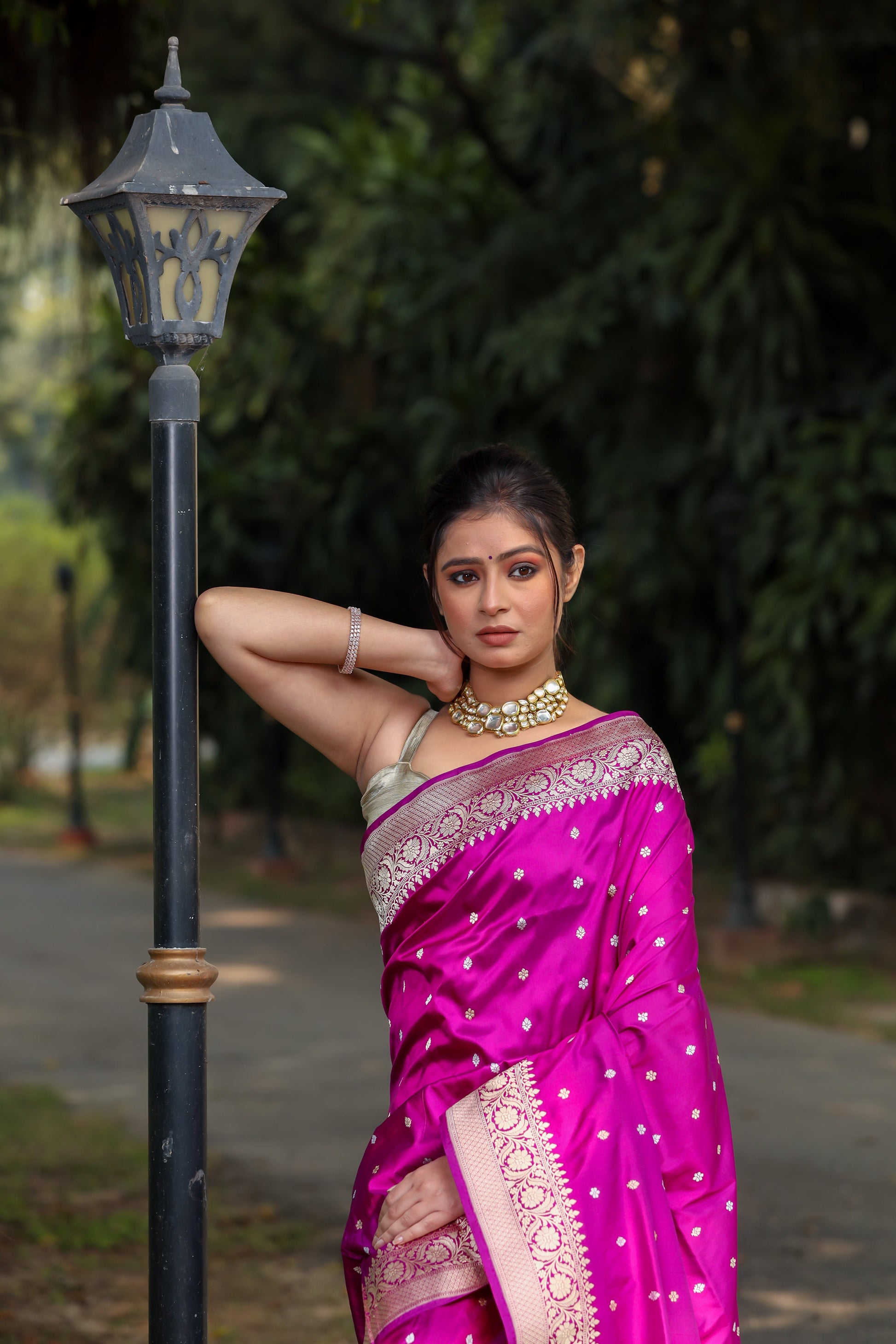 Magenta Katan Pure Silk Kadwa Saree - Panaya