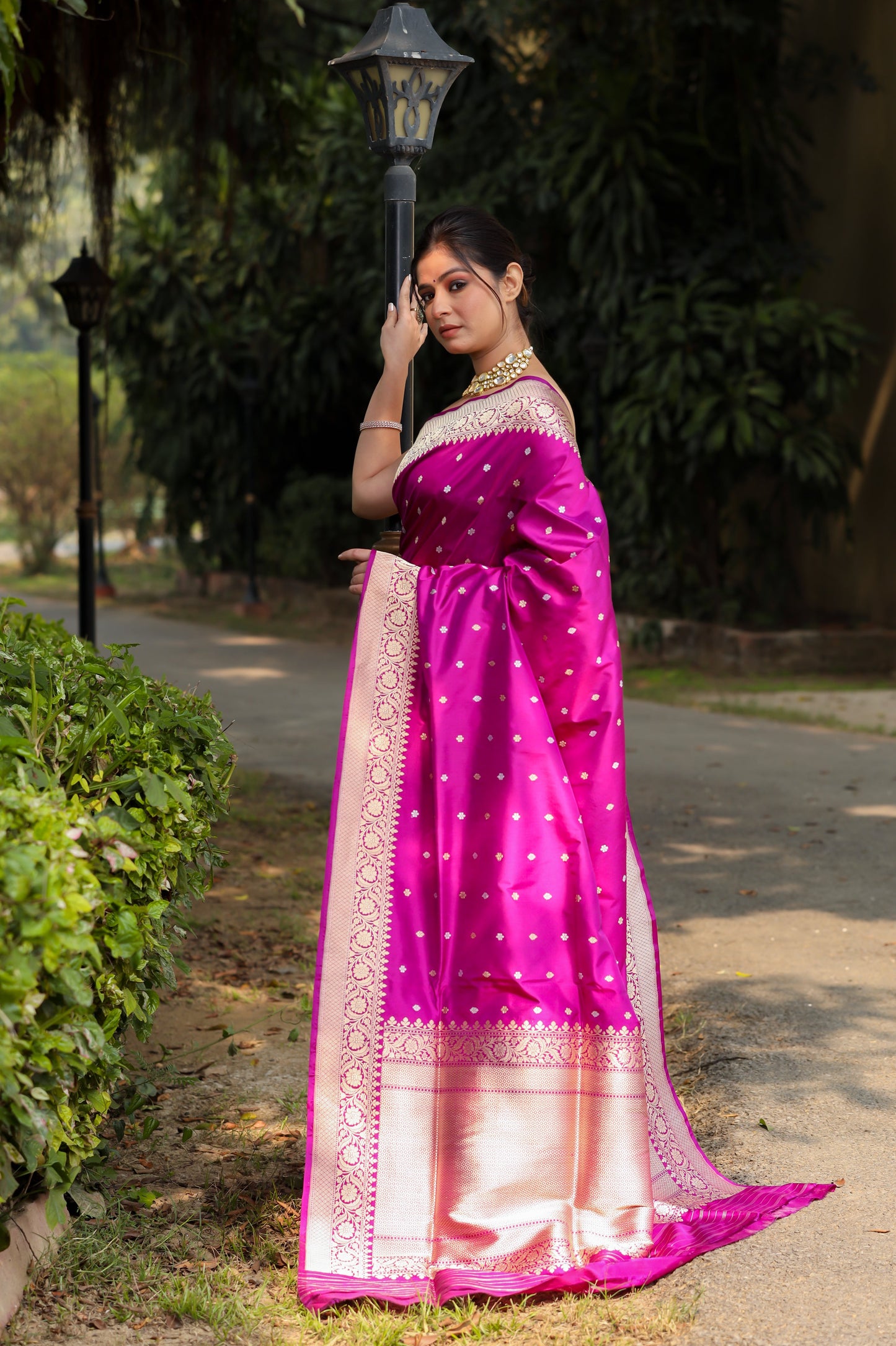 Magenta Katan Pure Silk Kadwa Saree - Panaya