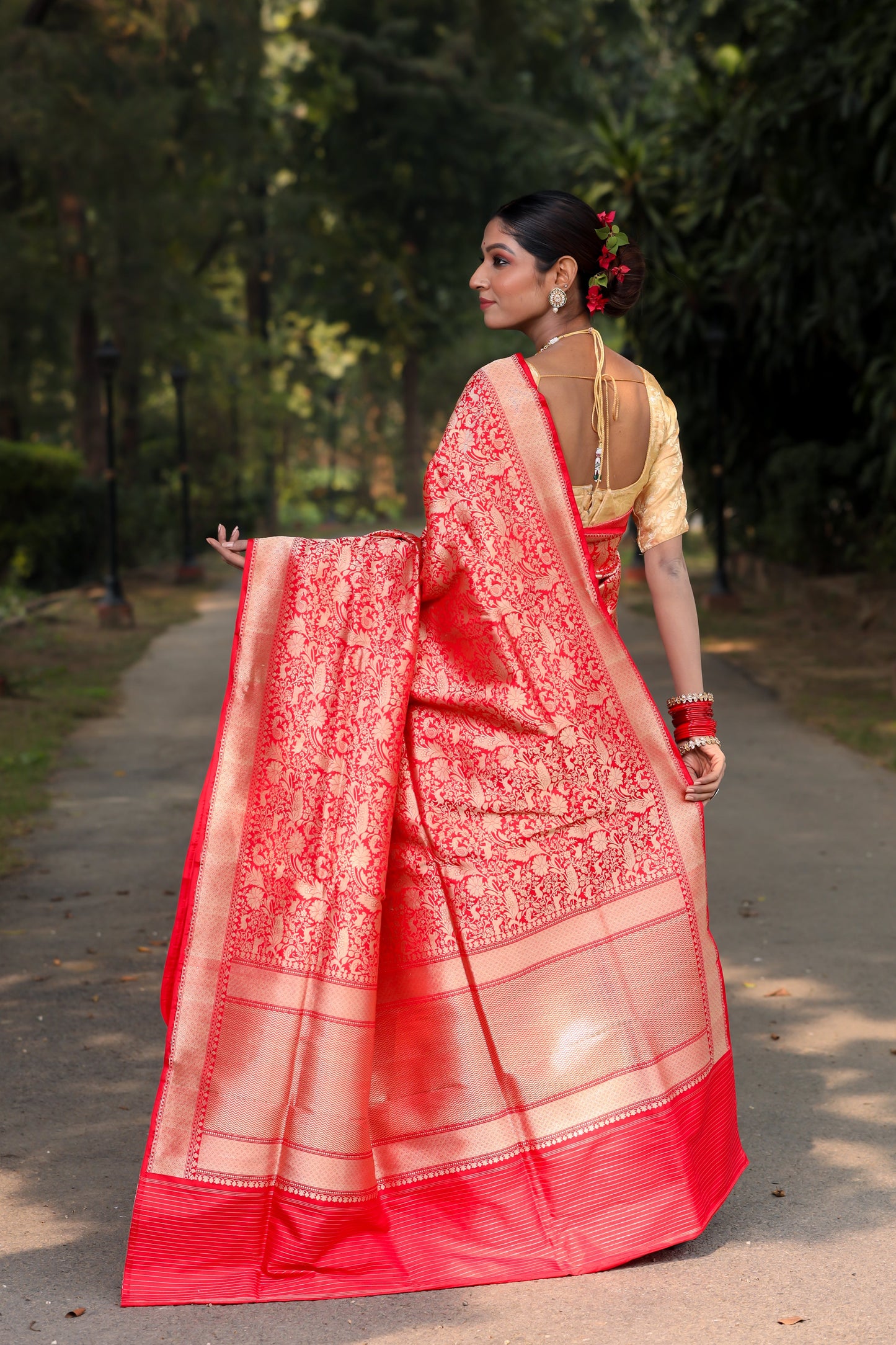 Red Katan Pure Silk Tanchoi Saree