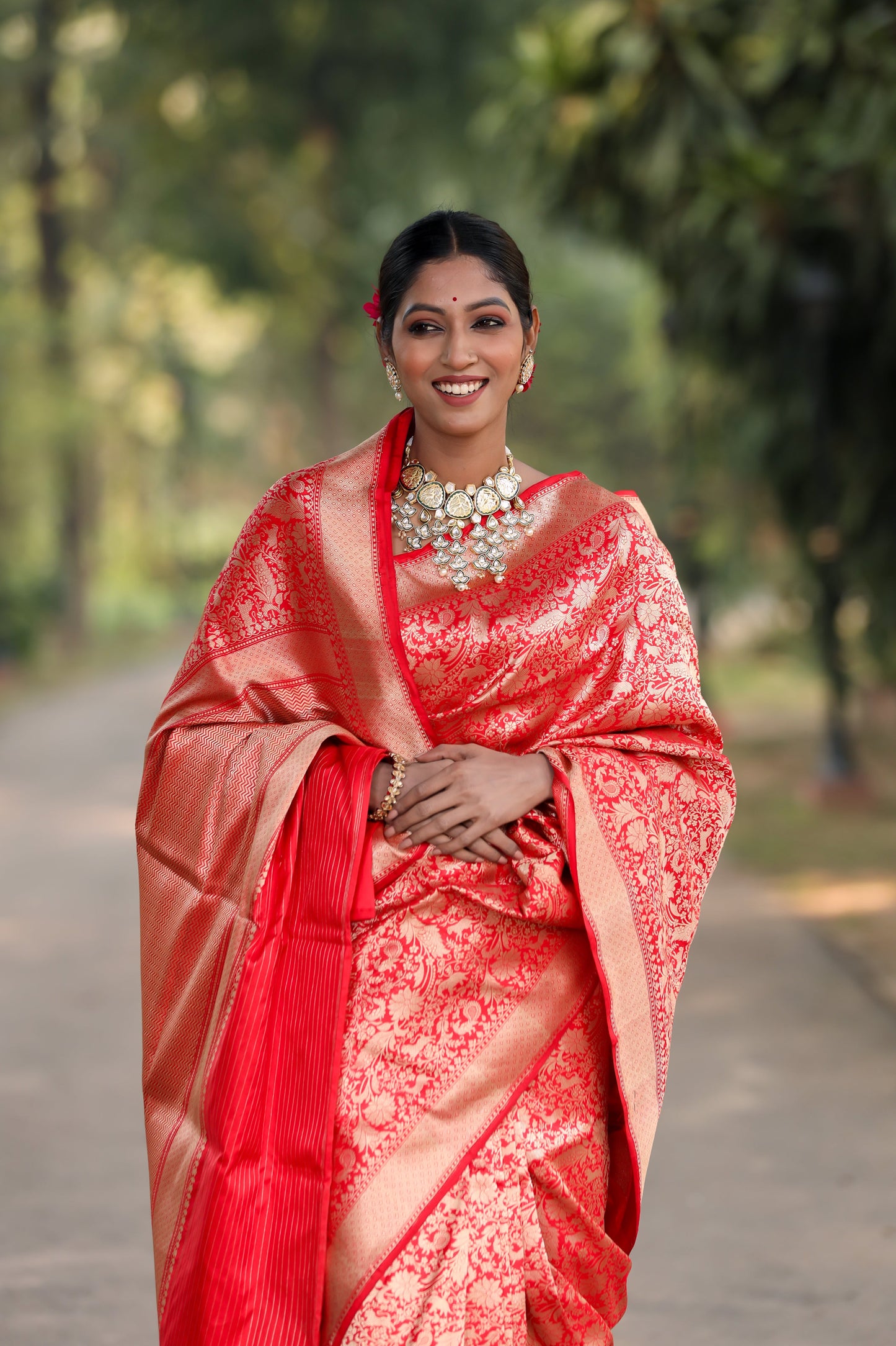 Red Katan Pure Silk Tanchoi Saree