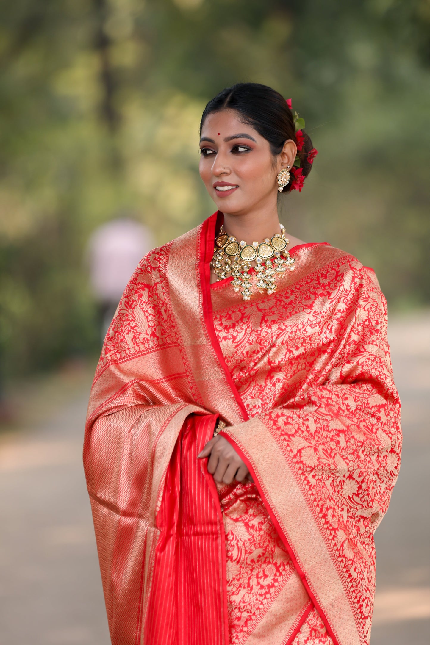 Red Katan Pure Silk Tanchoi Saree - Panaya