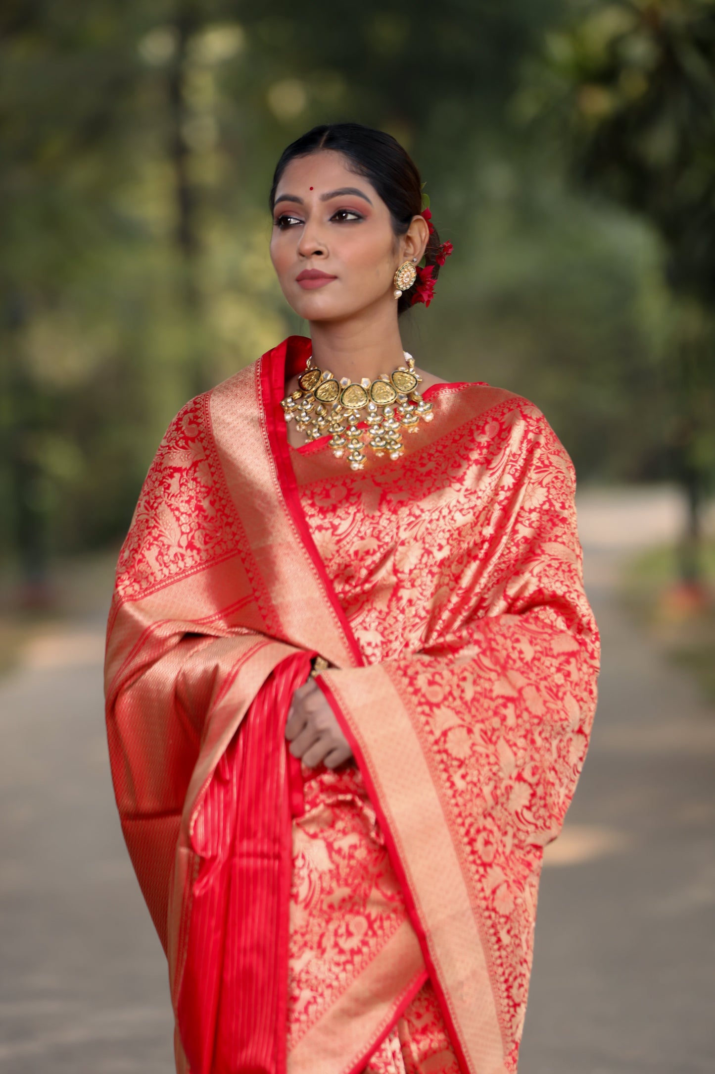 Red Katan Pure Silk Tanchoi Saree - Panaya