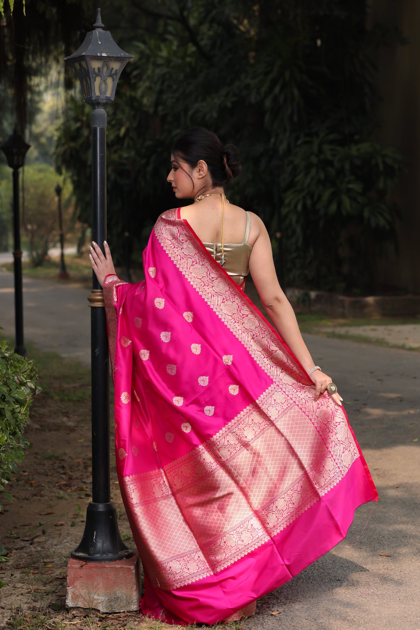 Rani Pink Katan Pure Silk Kadwa Saree - Panaya