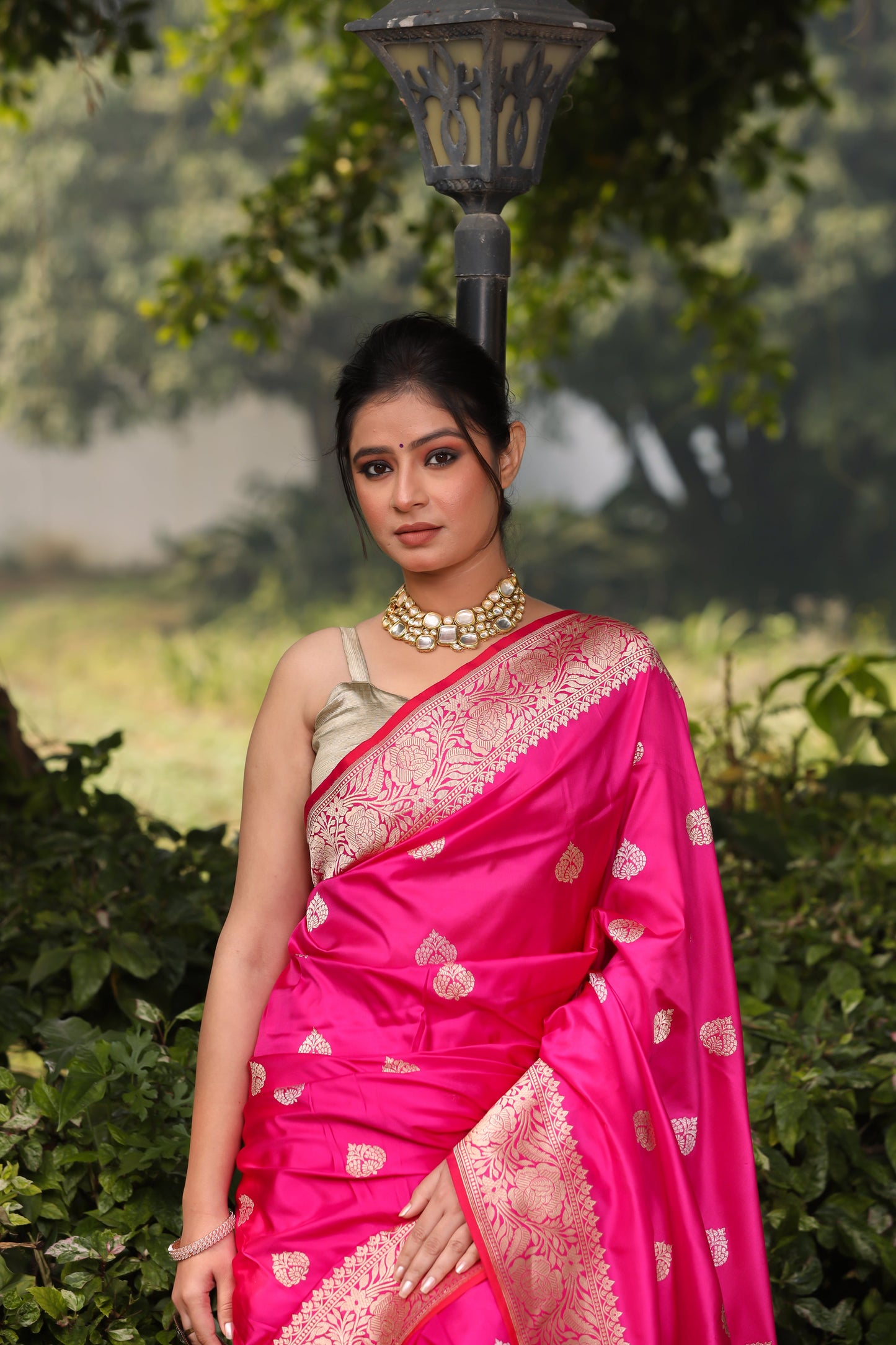 Rani Pink Katan Pure Silk Kadwa Saree - Panaya