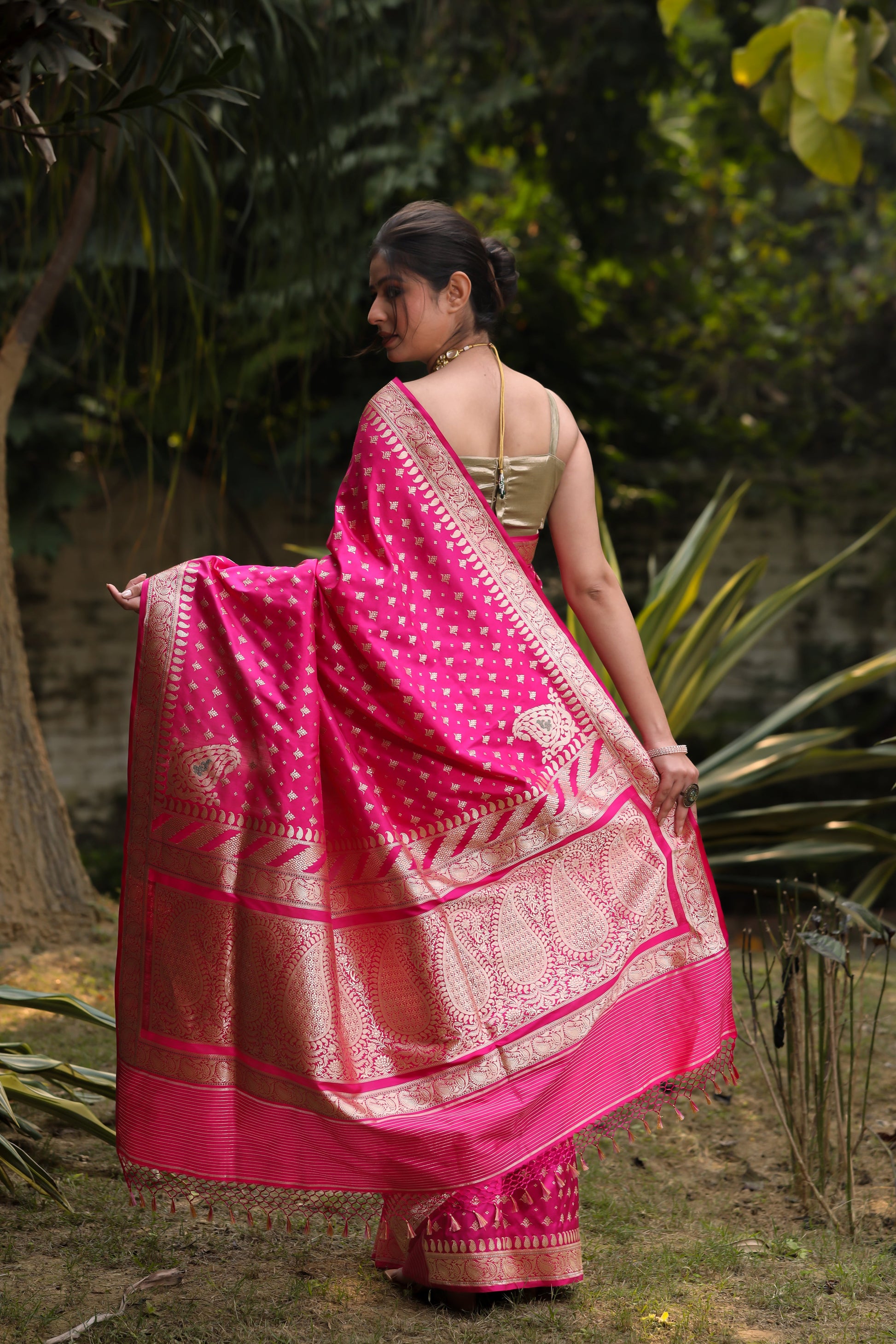 Rani Pink Katan Pure Silk Kadwa Saree - Panaya