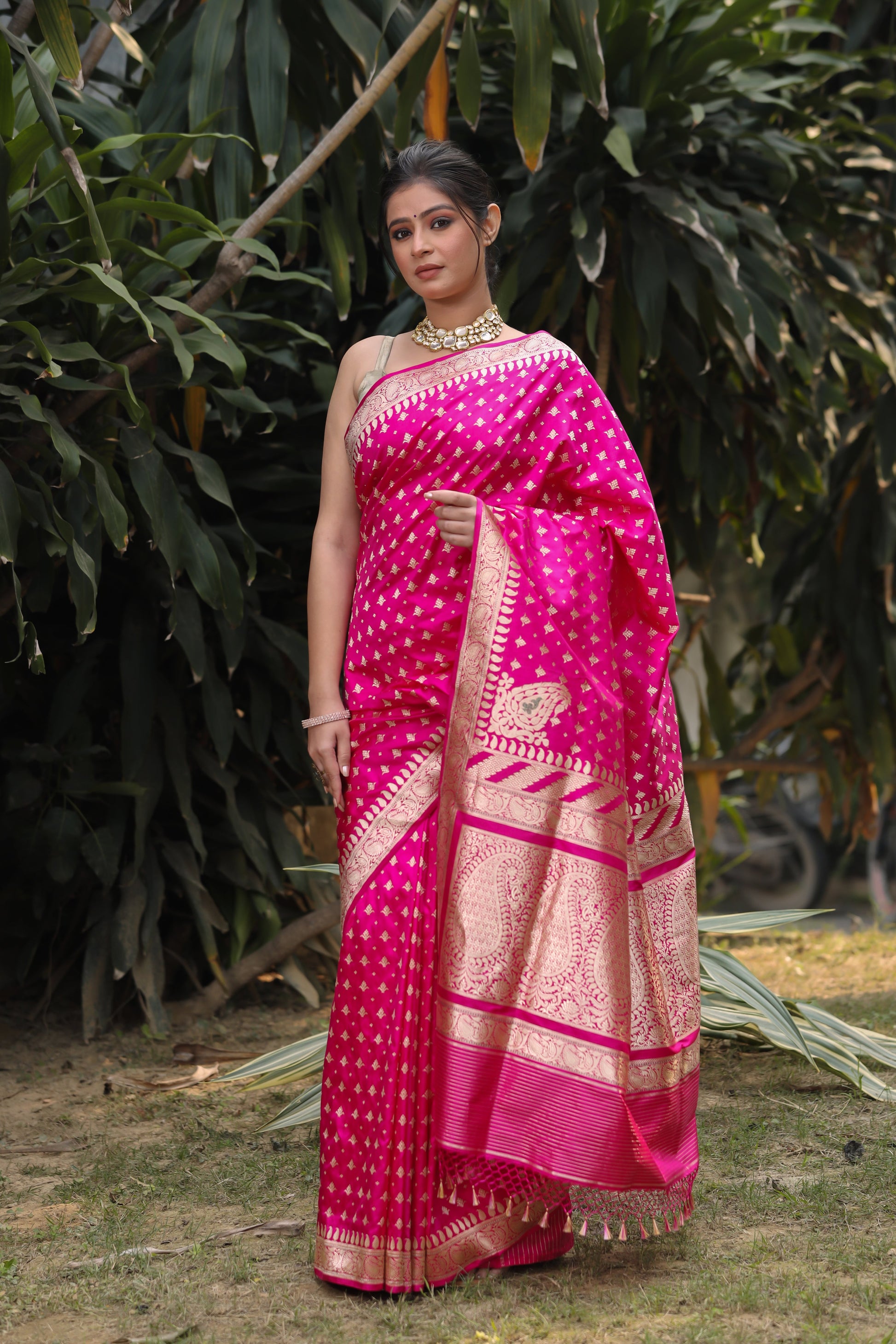 Rani Pink Katan Pure Silk Kadwa Saree - Panaya