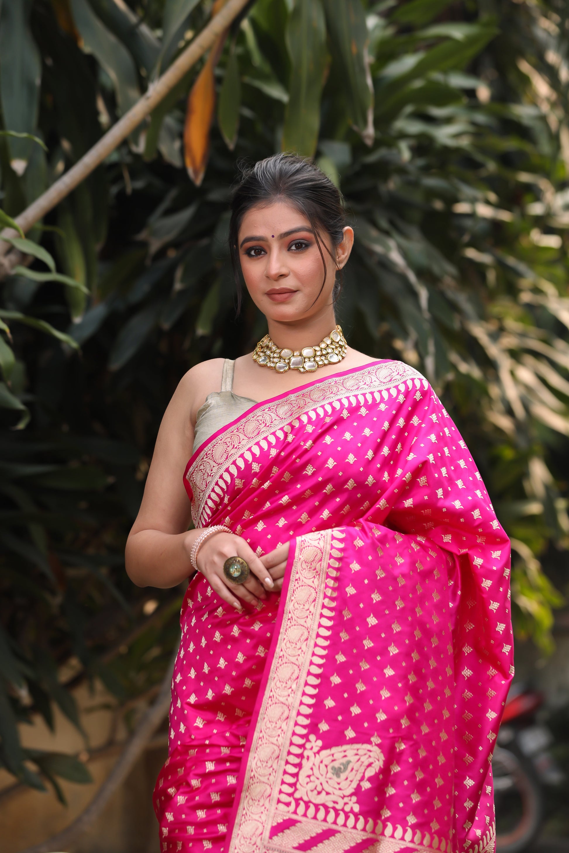 Rani Pink Katan Pure Silk Kadwa Saree - Panaya