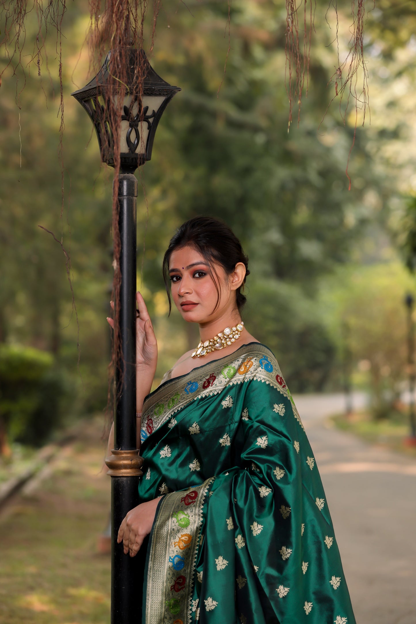 Bottle Green Katan Pure Silk Kadwa Saree - Panaya