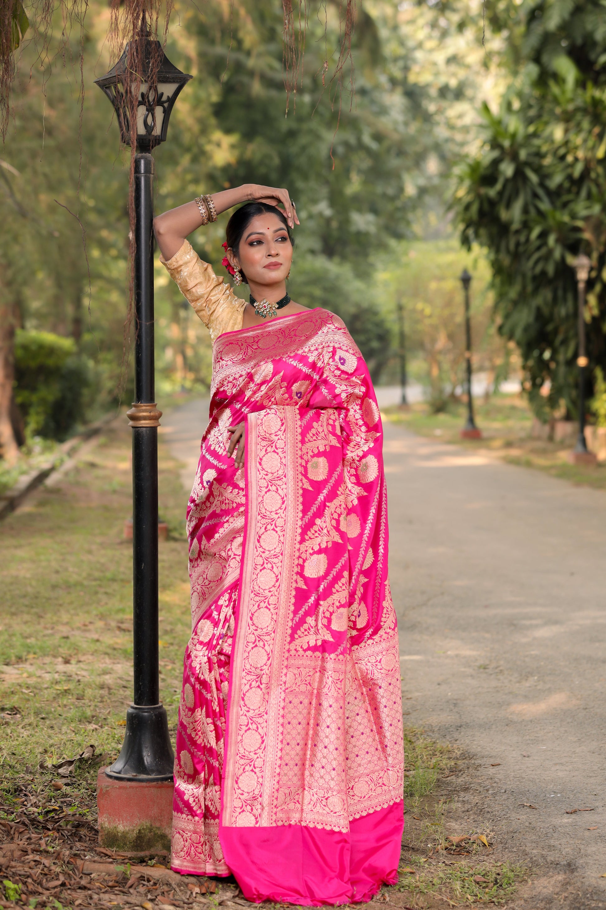 Pink Katan Pure Silk Kadwa Saree - Panaya