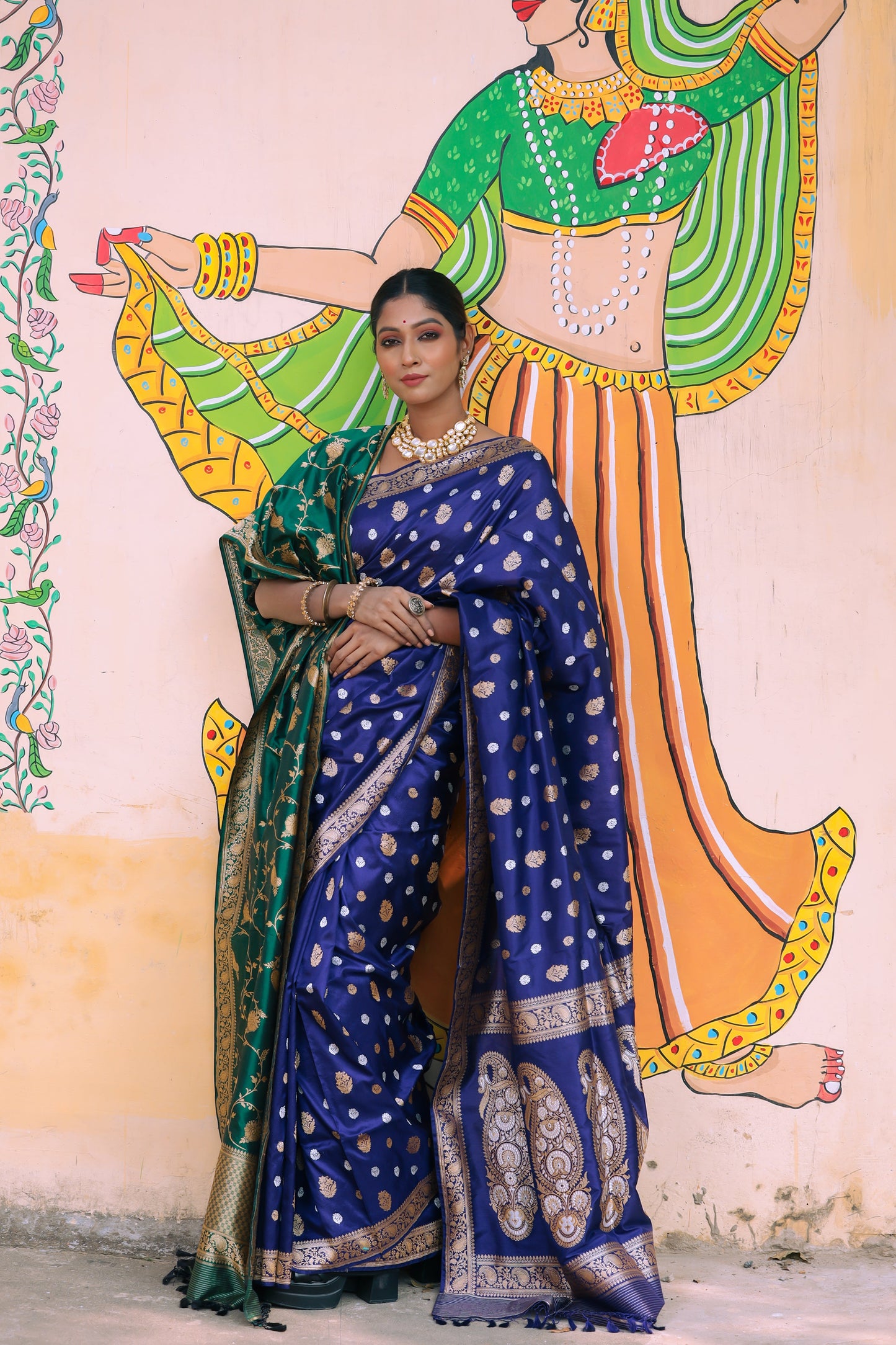 Royal Blue Katan Pure Silk Kadwa Saree - Panaya